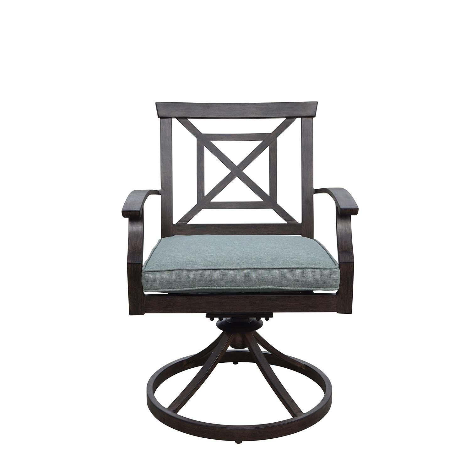 Atlantis 11 Pc Aluminum Dining Set w/ 118 Inch Table, Swivel Rockers, and Spa Cushions in Walnut By Darlee - Swivel Rocker - White Background thumbnail