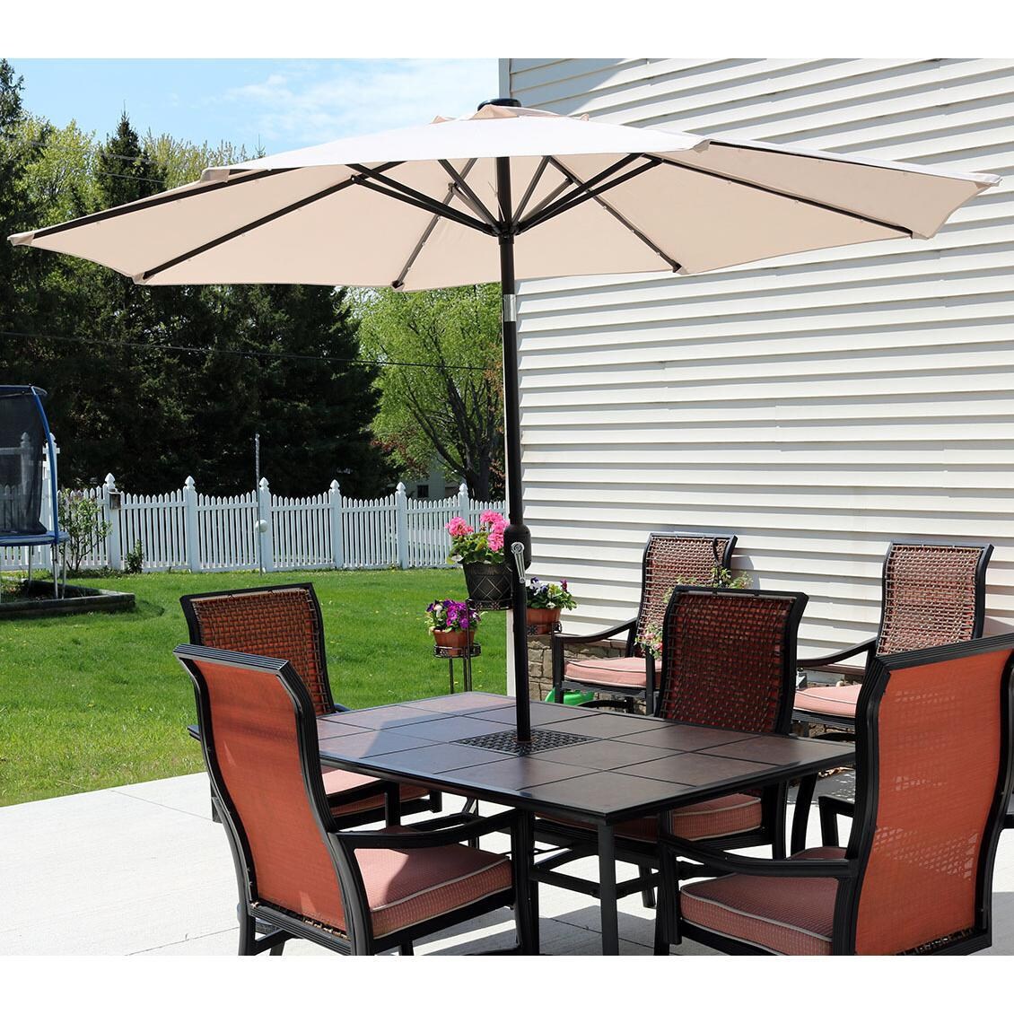 Ultimate Patio 9 Ft. Solar Lighted Octagonal Patio Umbrella W/Crank - Beige - Lifestyle View thumbnail