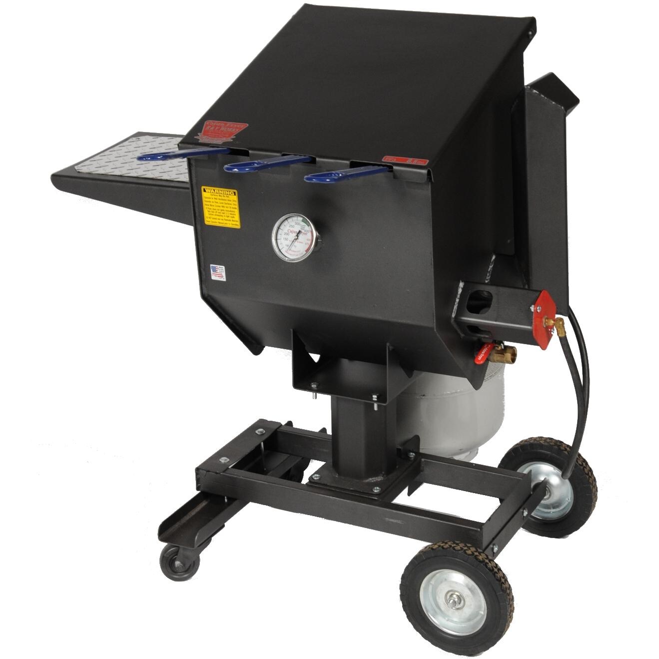 Cajun Fryer 8.5 Gallon Deep Fryer On Stand With 3 Baskets - Angled View (Propane Tank Not Included) thumbnail