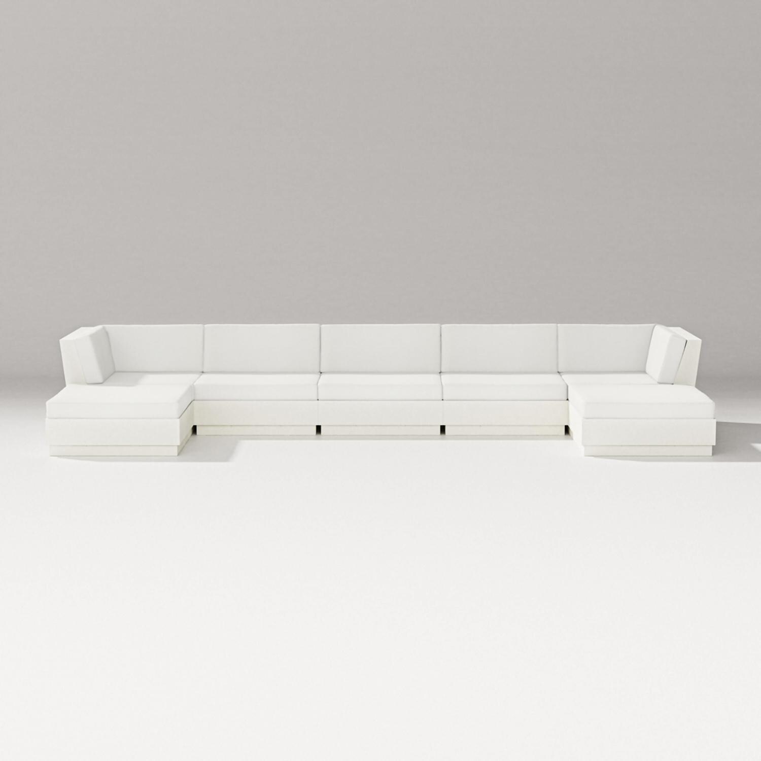PW Designer Series Elevate 7 Pc Recycled Plastic Double Chaise Seating Set in Vintage White/Natural Linen - Set - White Background thumbnail