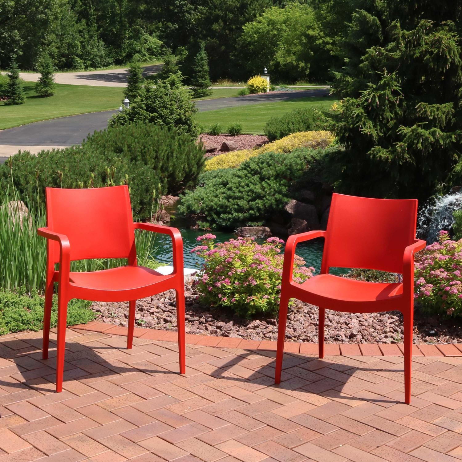 Sunnydaze Decor 2 Piece Landon Stackable indoor/Outdoor Dining Chair Set - Red image
