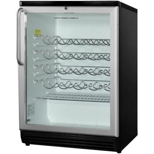 Summit Commercial 24-Inch 36 Bottle Freestanding Wine Cellar / Cooler With Towel Bar Handle - Stainless Steel / Black Cabinet - SWC6GBLTB