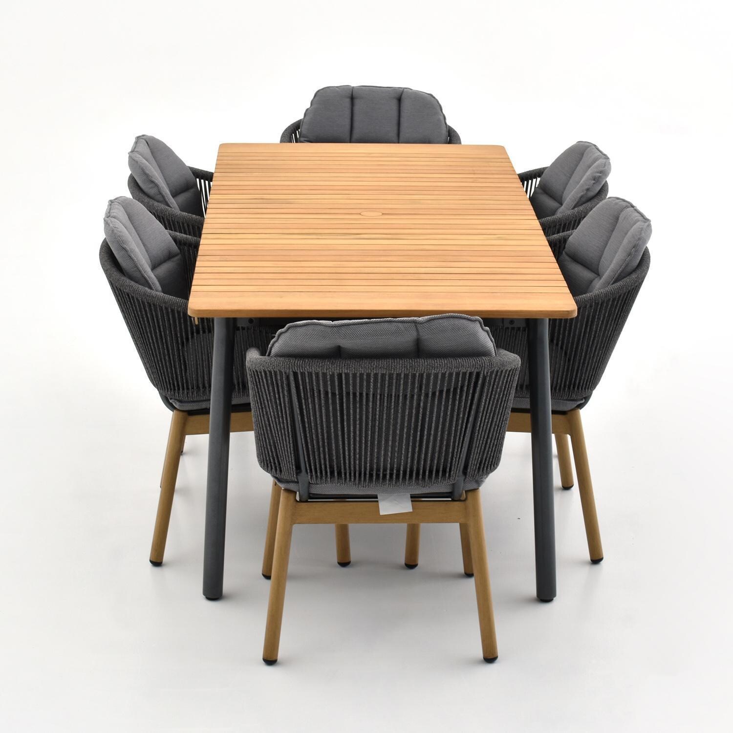 Lakeview Outdoor Designs LV-348-7 Lake Charles 7 Pc Aluminum Dining Set in Gray - Short Side - White Background thumbnail