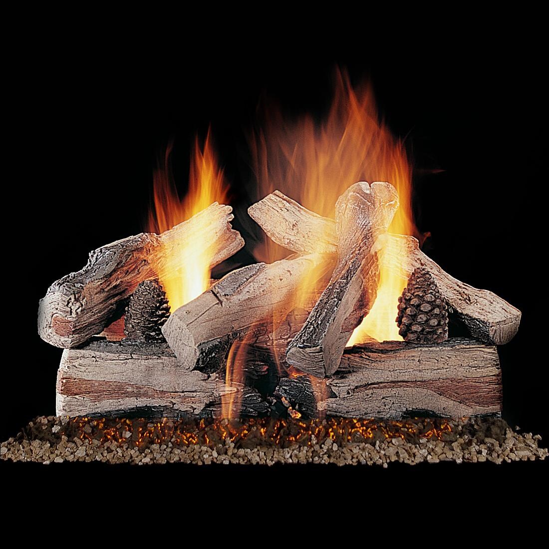 Rasmussen 24-Inch Evening CrossFire Gas Log Set With Vented Valve Vanisher Propane Custom Embers Pan Burner - Electronic Variable Remote thumbnail