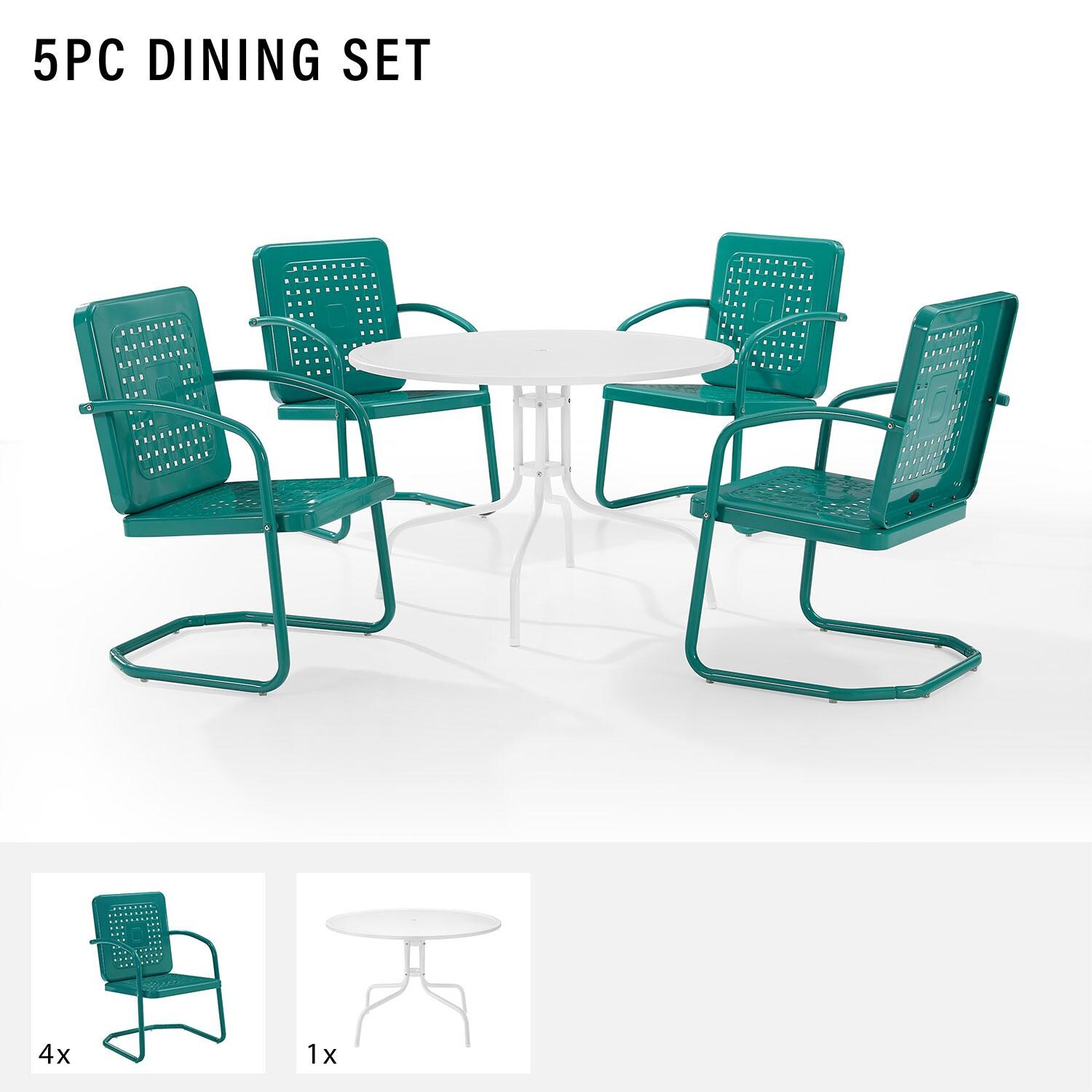 Ultimate Patio UP-32250TU 5Pc Round Retro Outdoor Dining Set in Turquoise - Included in Set (Four Chairs and Table) - Diagram thumbnail