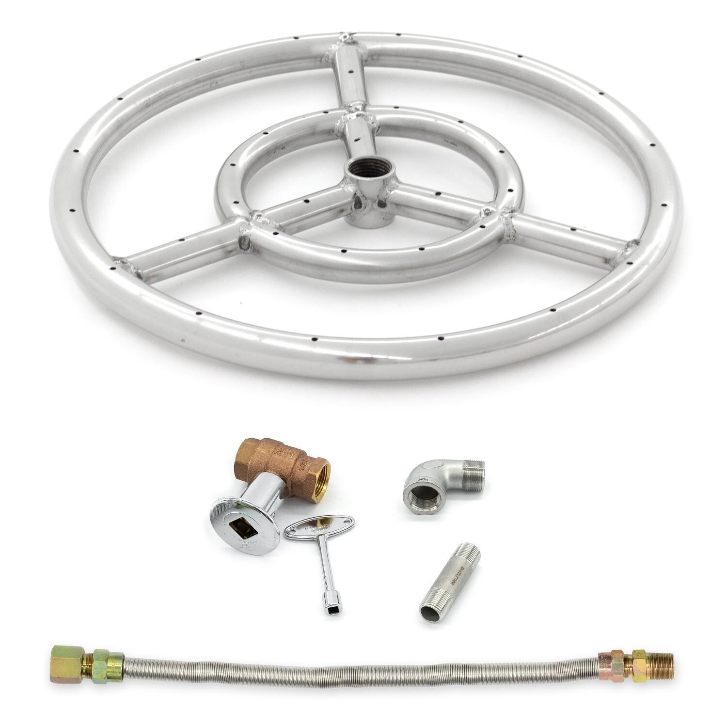 BBQGuys Signature Stainless Steel 12-Inch Three-Spoke Round Natural Gas Double-Ring Burner W/ Connection Kit