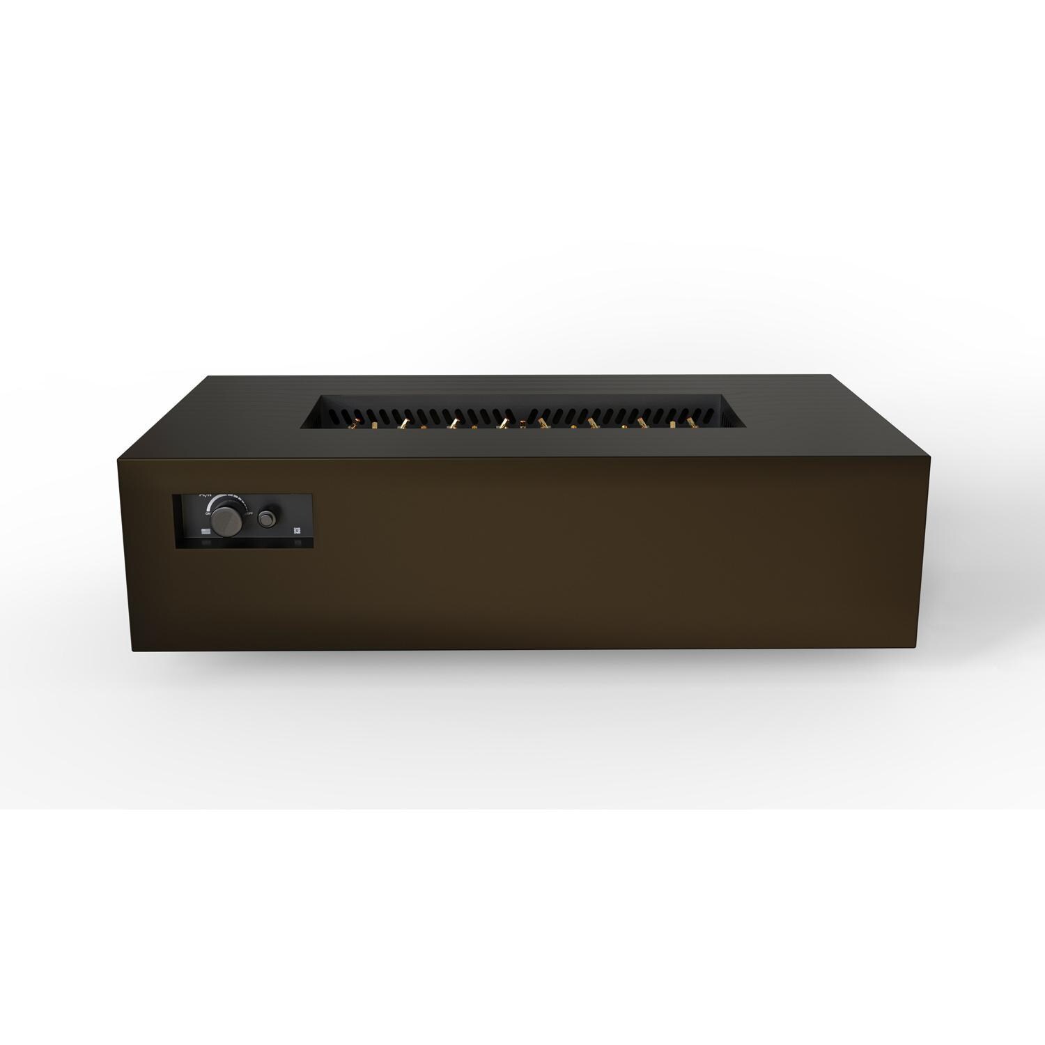 AON 60 x 34 Inch Rectangular Powder Coated Steel Natural Gas Fire Pit Table in Bronze By Warming Trends - Front Angled View - White Background thumbnail