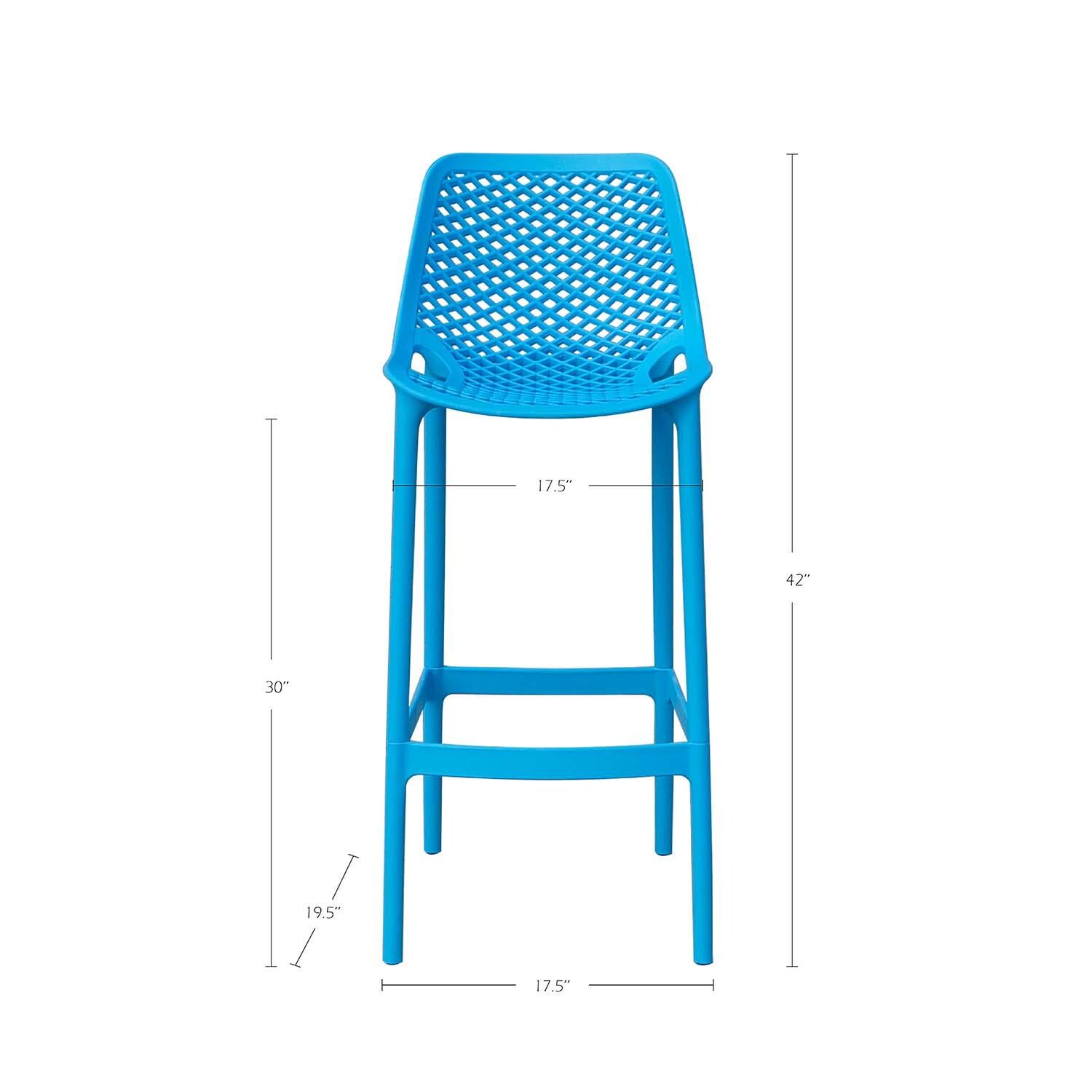 All Space Polyresin Bar Stool Set of 4 in Santorini Blue By Darlee - Dimensional thumbnail