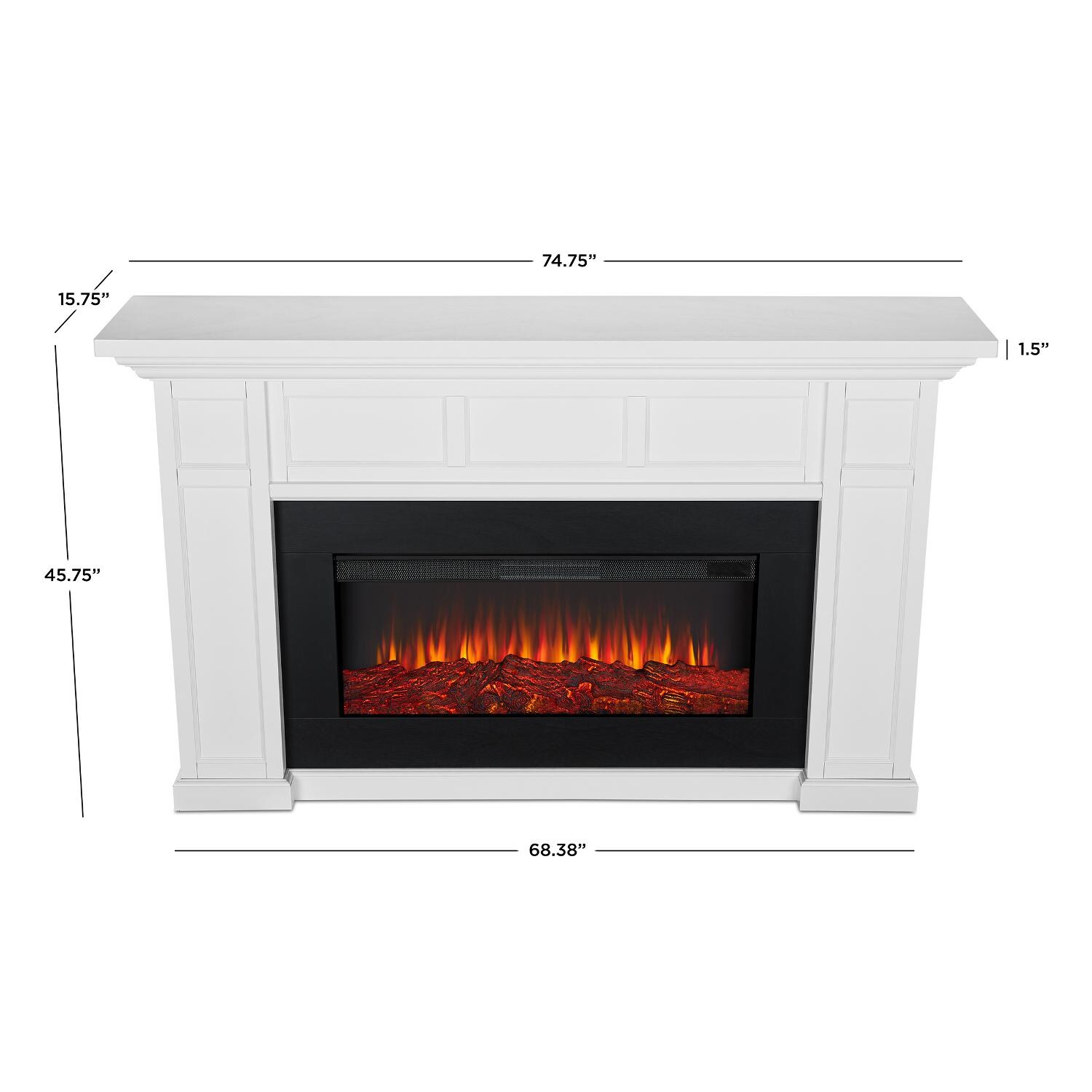 Real Flame 4130E-W Alcott 74-Inch Electric Fireplace With Mantel - White - Dims thumbnail