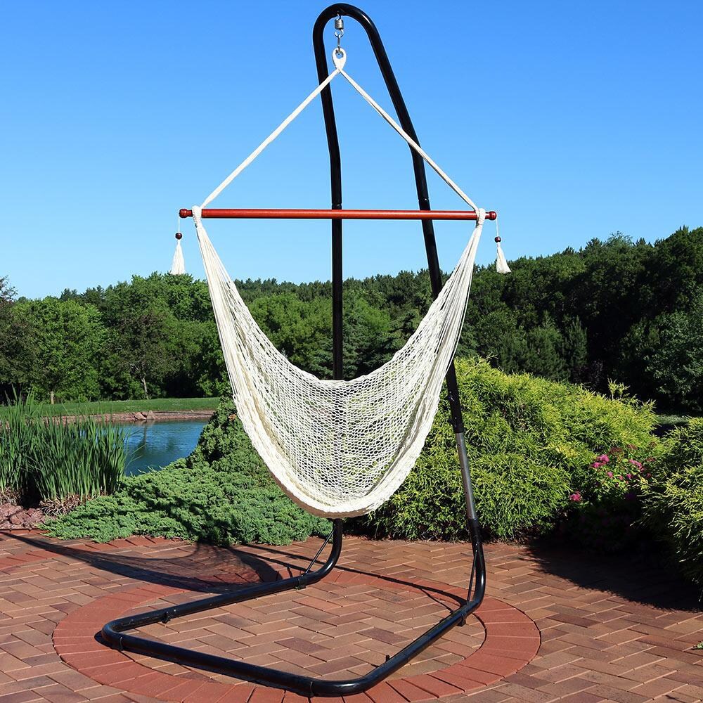 Ultimate Patio Extra Large Hanging Cabo Hammock Chair w/ Adjustable Chair Stand - Cream - Lifestyle thumbnail