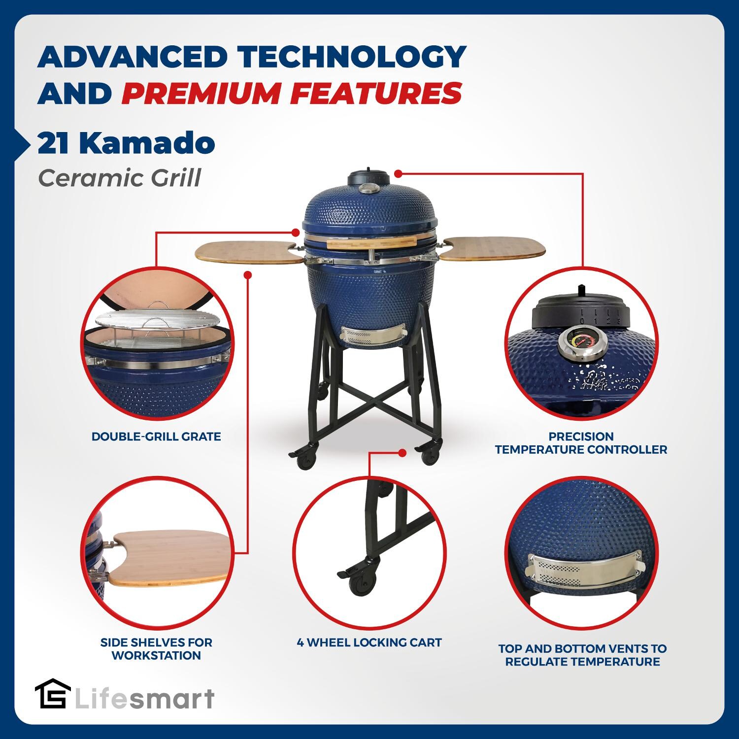 Lifesmart 21-Inch Ceramic Kamado - Features thumbnail