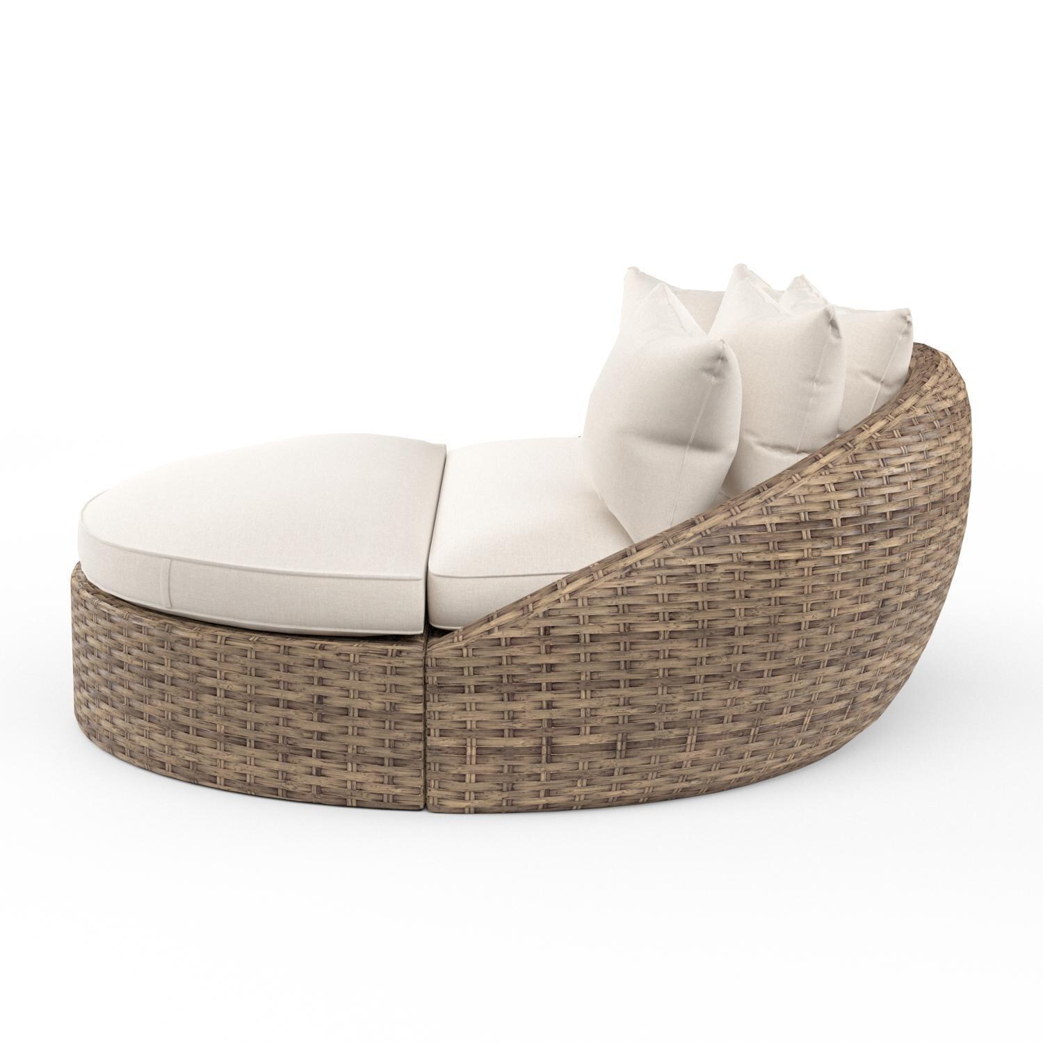 Sunset West - SW1701-99OT-FX-STKIT - Havana 69.5-Inch Round Resin Wicker Patio Daybed W/ Sunbrella Canvas Flax Cushions - Side View thumbnail