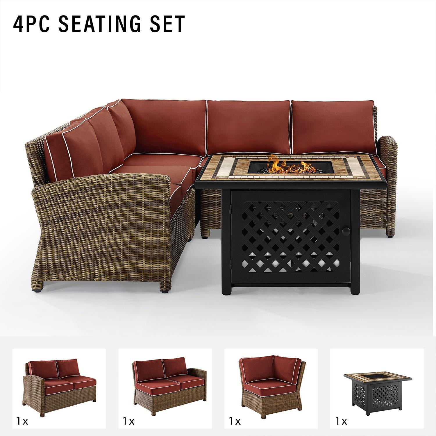 Branchwood 4 Pc Wicker Fire Pit Seating Set in Weathered