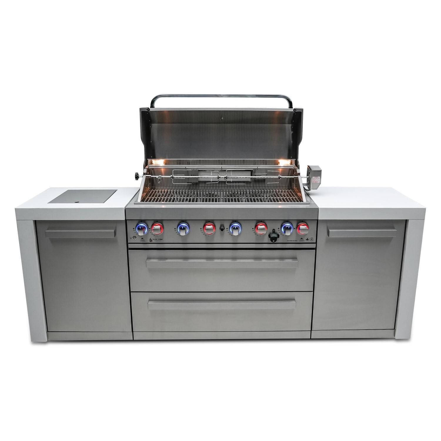 Mont Alpi - MAi805-D - Deluxe Grill Island - Stainless Steel - Open With Burners On Front - White Background thumbnail