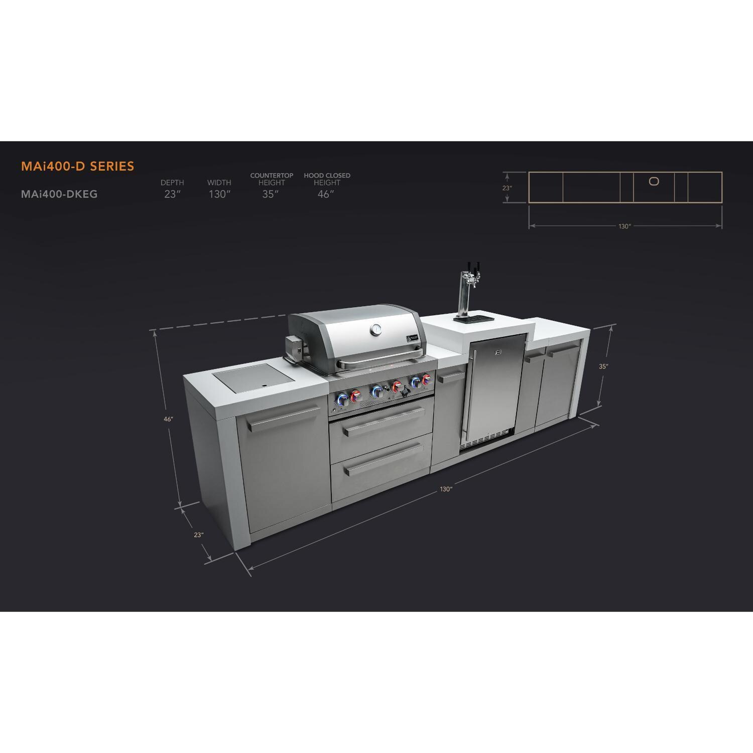 Mont Alpi 400 Deluxe Natural Gas Island w/ Kegerator (Ships Propane w/ Conversion Kit) - Dimensions - Dimensional thumbnail