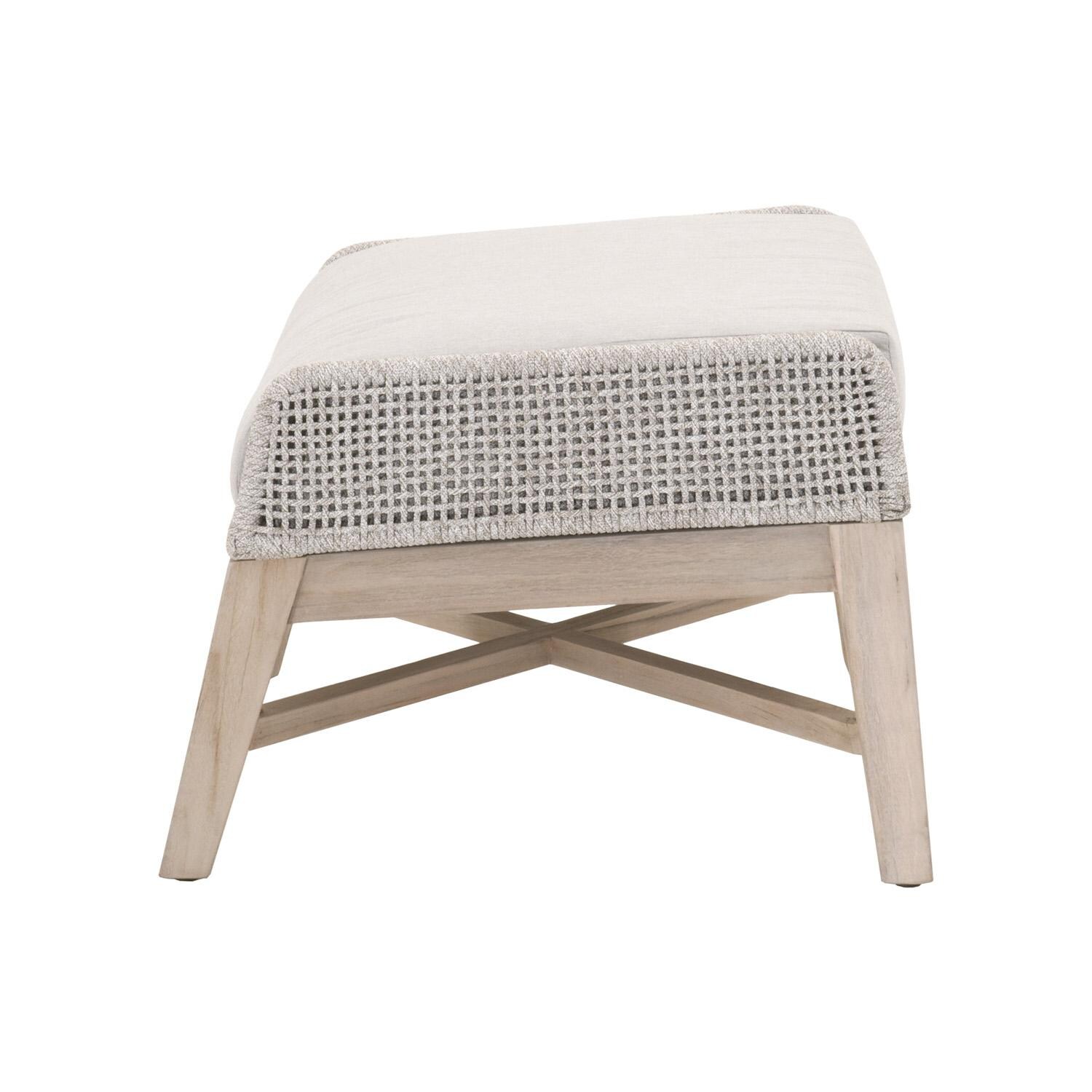 Cocoa Way Woven Rope Footstool in Taupe & White Flat Rope By Lakeview - Side View thumbnail