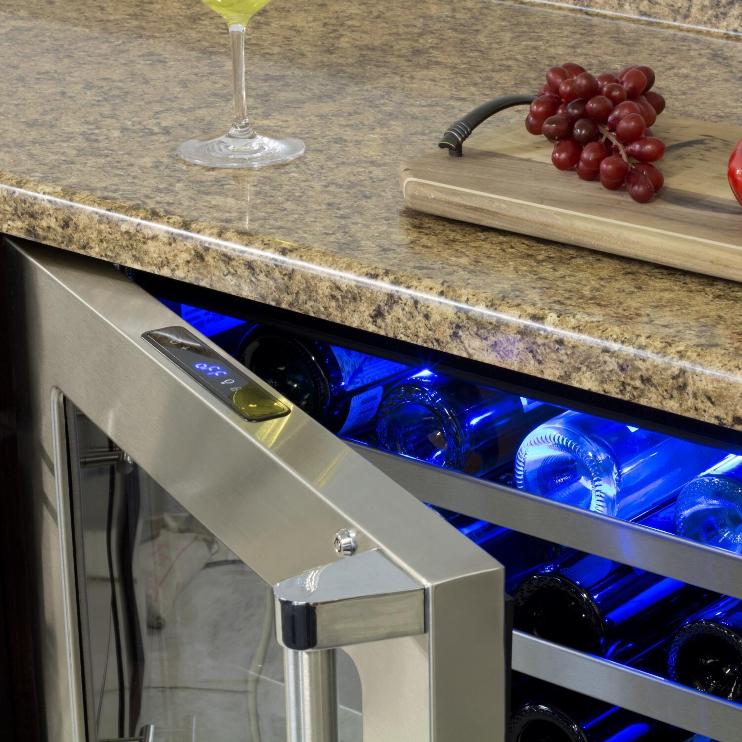 Marvel Professional 48 Bottle Right Hinge Single Zone Wine Cellar - Stainless Steel - Door Ajar With Blue LED Light thumbnail