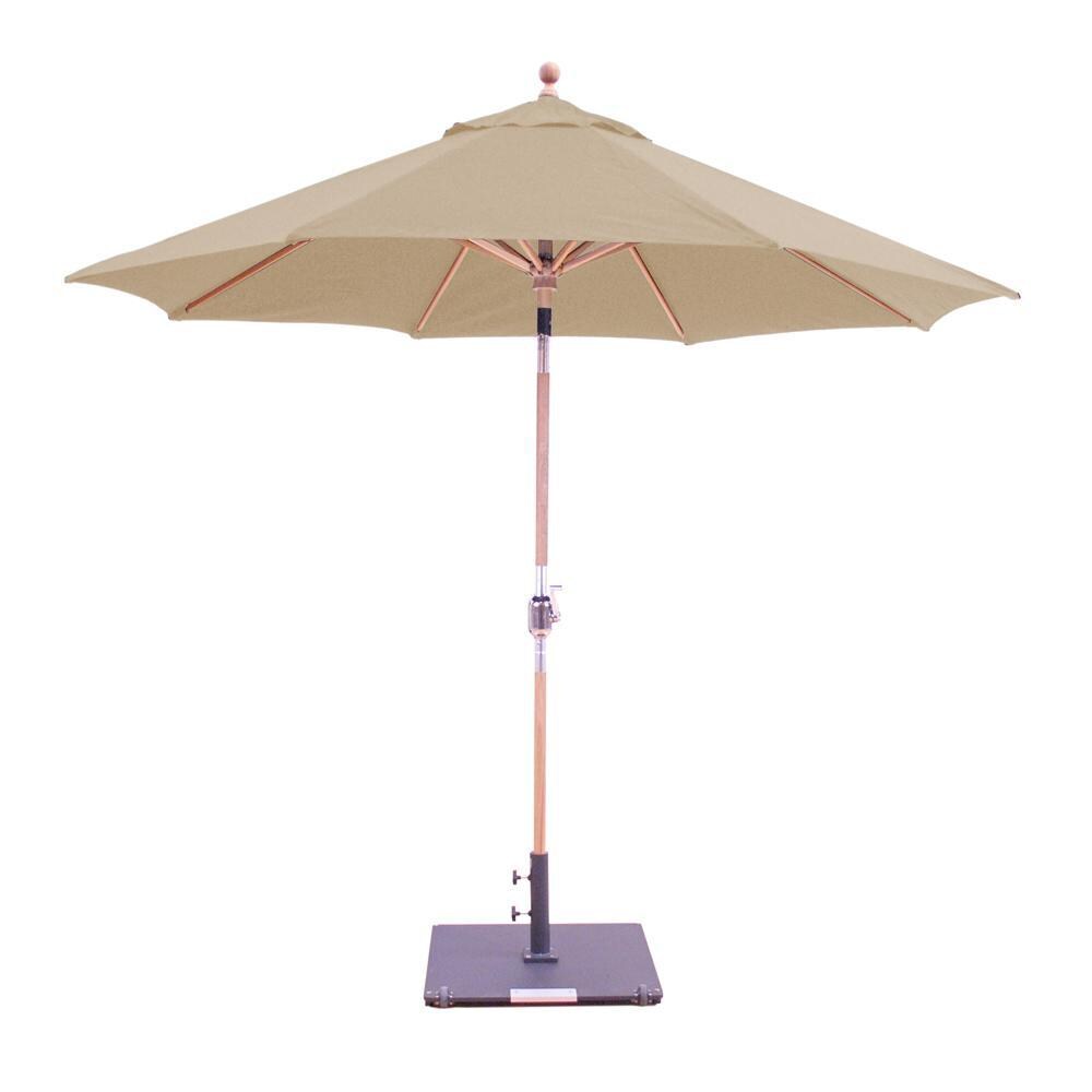 Galtech 9 Ft. Octagonal Teak Patio Market Umbrella W/ Crank Lift And Rotational Tilt - Sunbrella Canvas Antique Beige Canopy