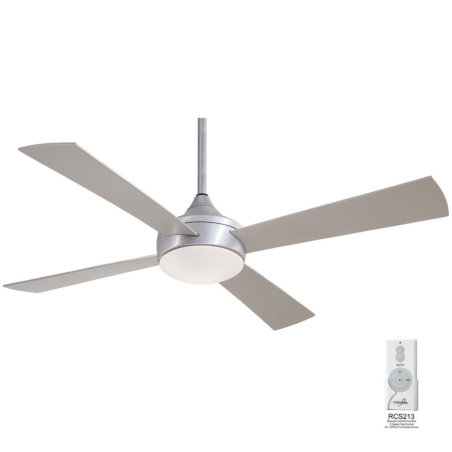 Minka-Aire F523L-ABD Aluma Wet 52-Inch 4-Blade LED Ceiling Fan in Brushed Aluminum Finish w/ Silver Blades & Etched Opal Glass - Remote Included thumbnail