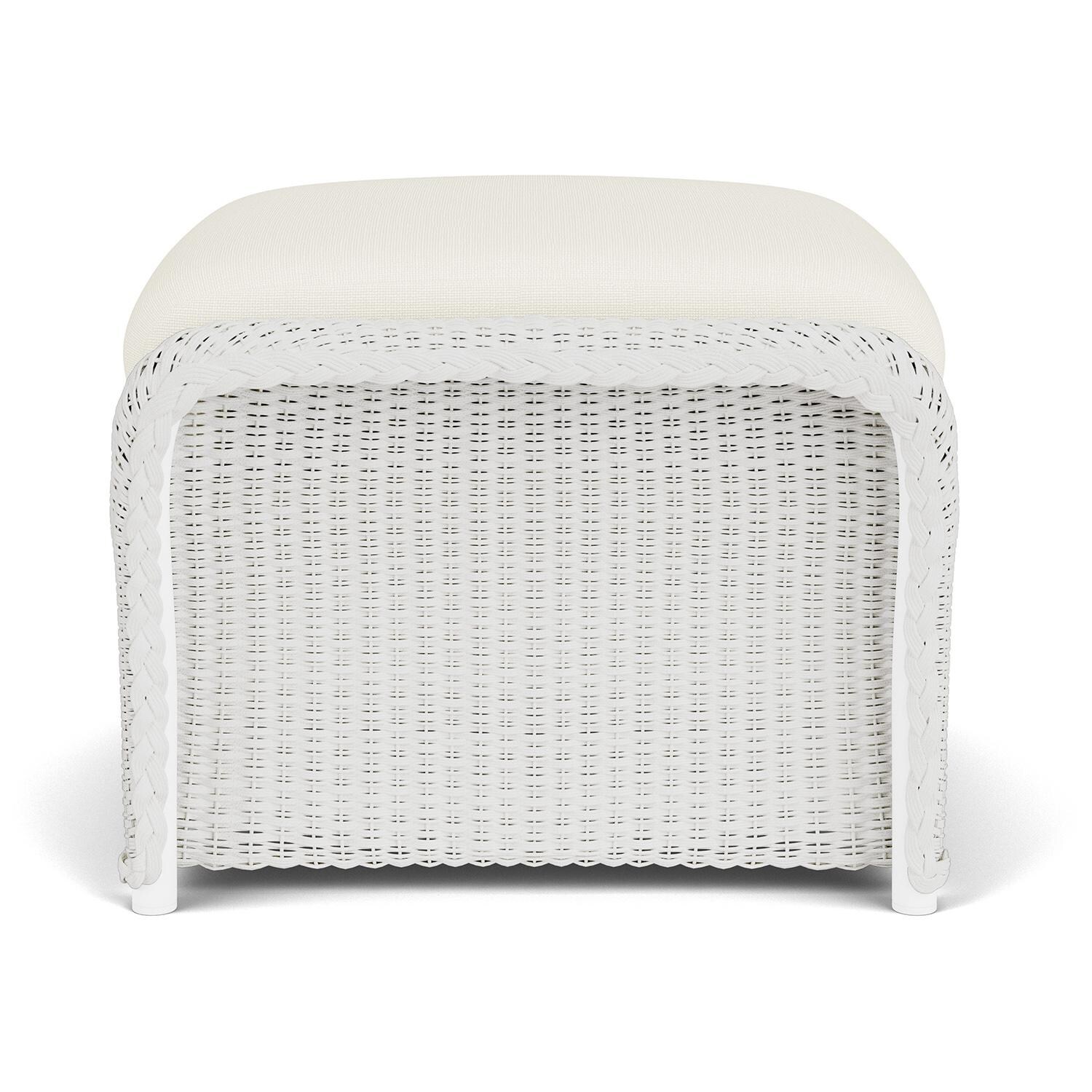 Lloyd Flanders Weekend Retreat Woven Ottoman in Matte White Finish W/ Sailcloth Salt Fabric - Side thumbnail