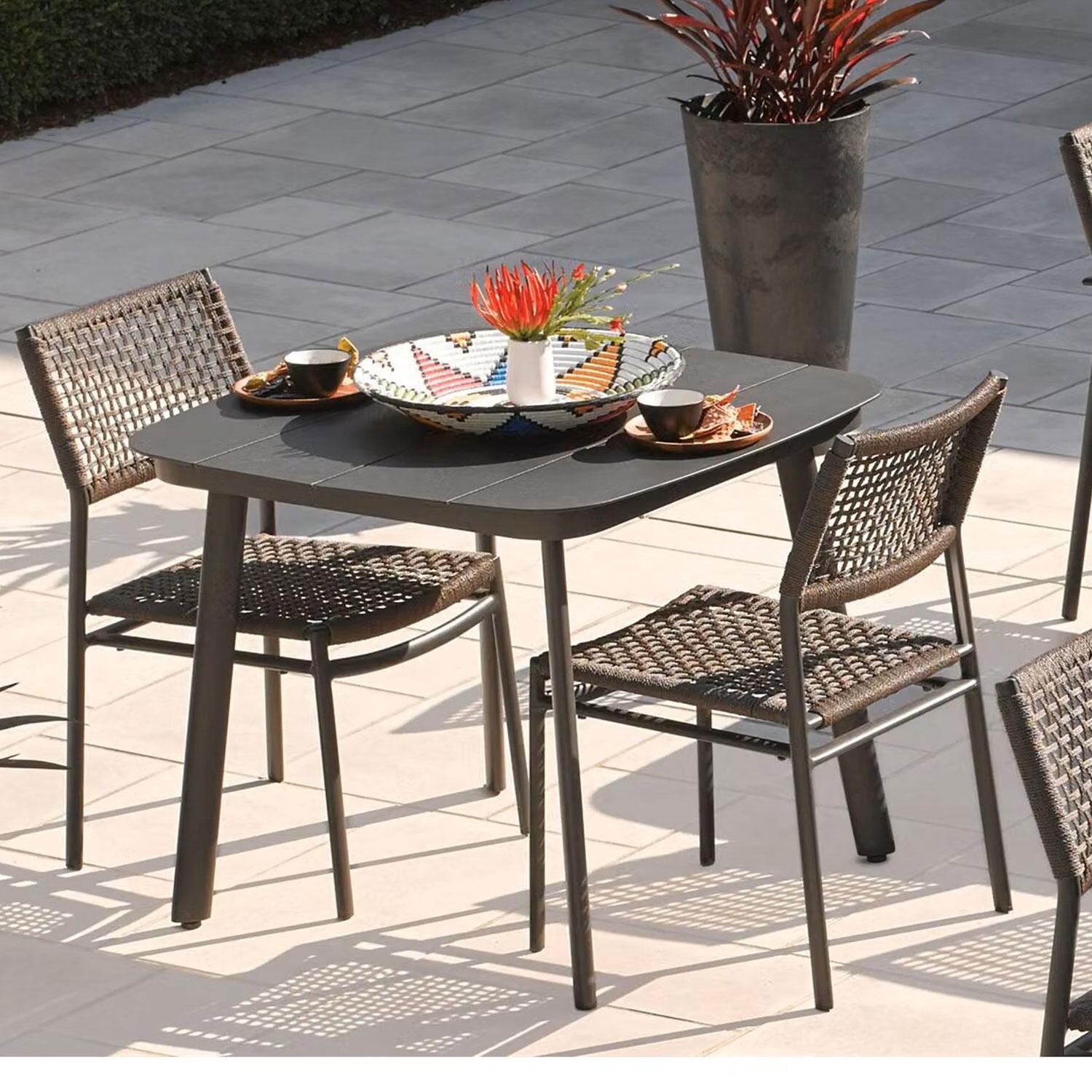 Eiland 3 Pc HPL/Powder-Coated Aluminum Dining Set in Mocha/Carbon By Oxford Garden - Lifestyle thumbnail