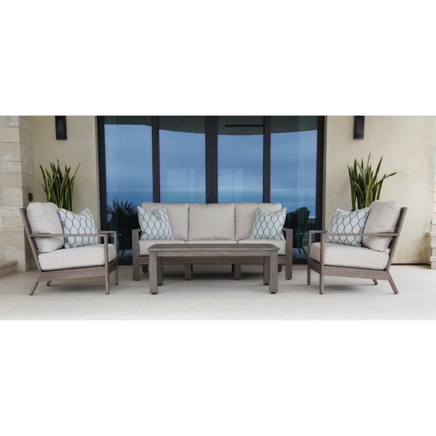 Laguna Aluminum Club Chair w/ No Welt in Driftwood/Canvas Natural by Sunset West - Shown w/ Companion Pieces - Lifestyle thumbnail