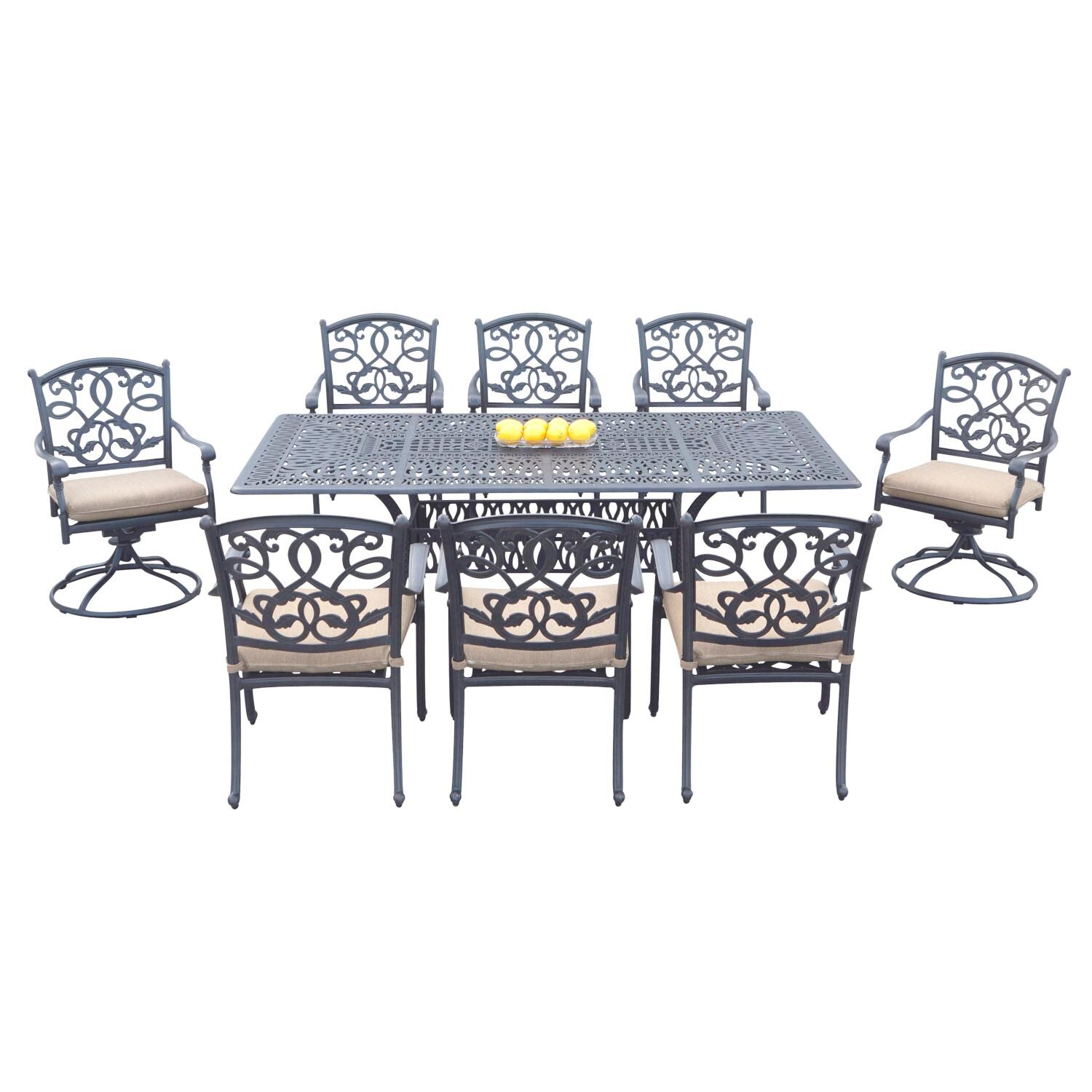 Darlee DL2052-9PC-707XL Santa Monica 9 Piece Cast Aluminum Patio Dining Set W/ 84 X 42 Inch Rectangular Table & Sesame Cushions thumbnail