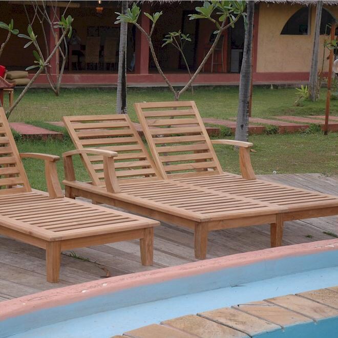 Anderson Teak Brianna Teak Patio Double Chaise Lounge - In Use thumbnail