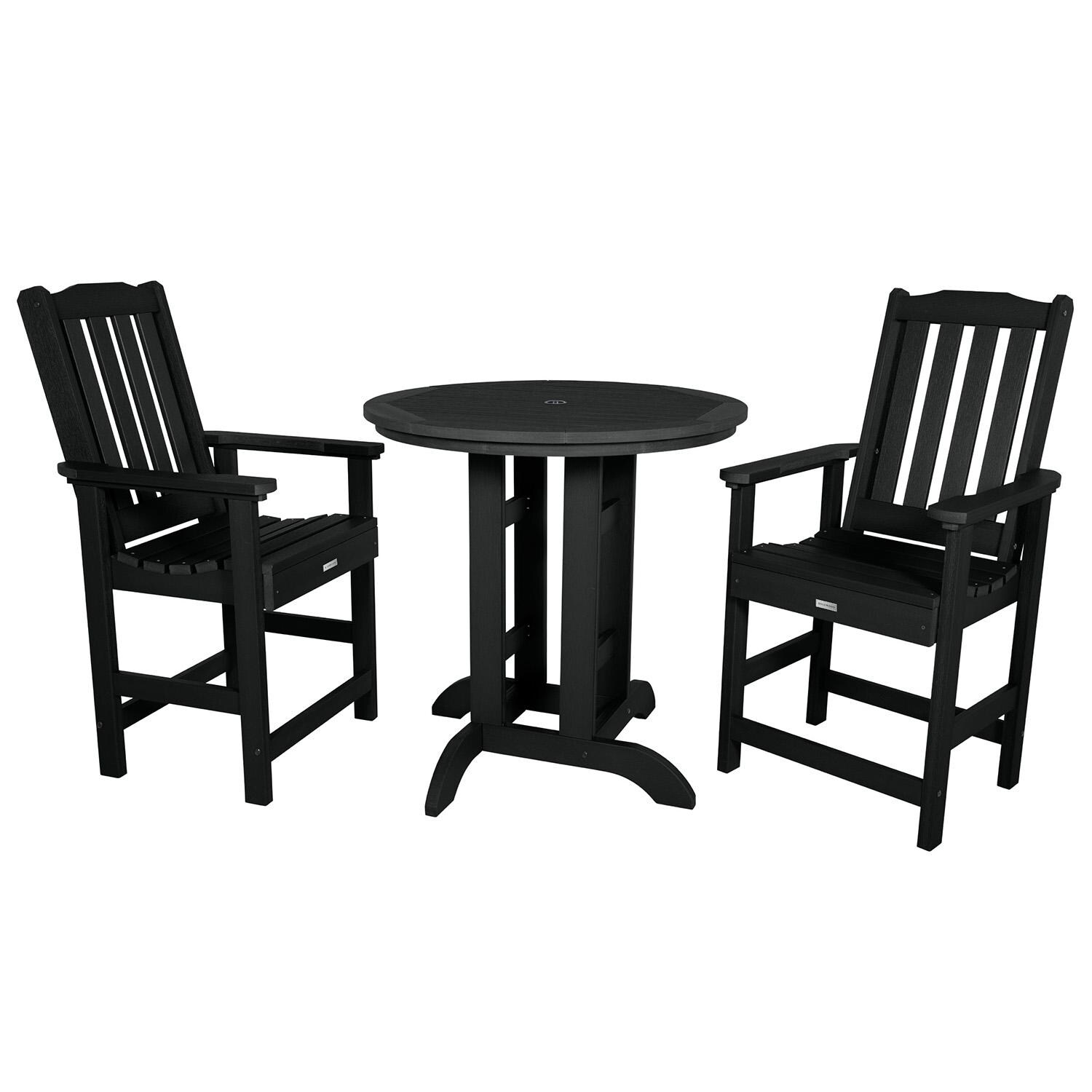 Hart Lane 3 Pc Recycled Plastic Round Counter Dining Set in Black By Lakeview Outdoor Designs - White Background thumbnail