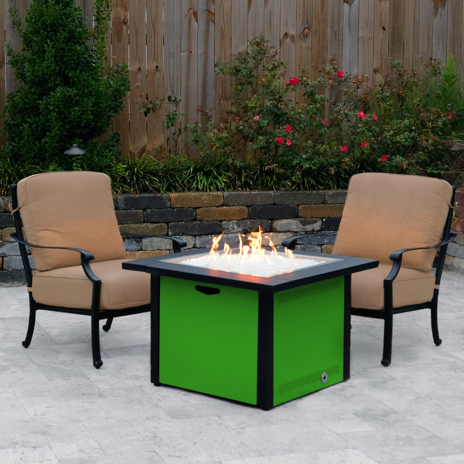 Lakeview Outdoor Designs Challenger 36-Inch Fire Pit Table - Lifestyle - Shown w/ Optional Clear Fire Glass thumbnail
