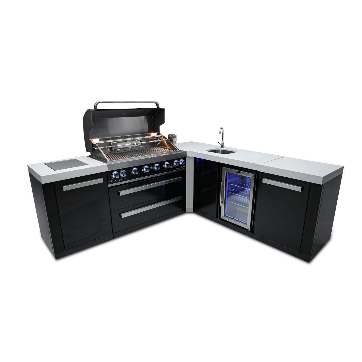 Mont Alpi 805 Natural Gas Island w/ 90 Degree Corner & Beverage Center (Ships Propane w/ Conversion Kit) - Hood Open - White Background thumbnail