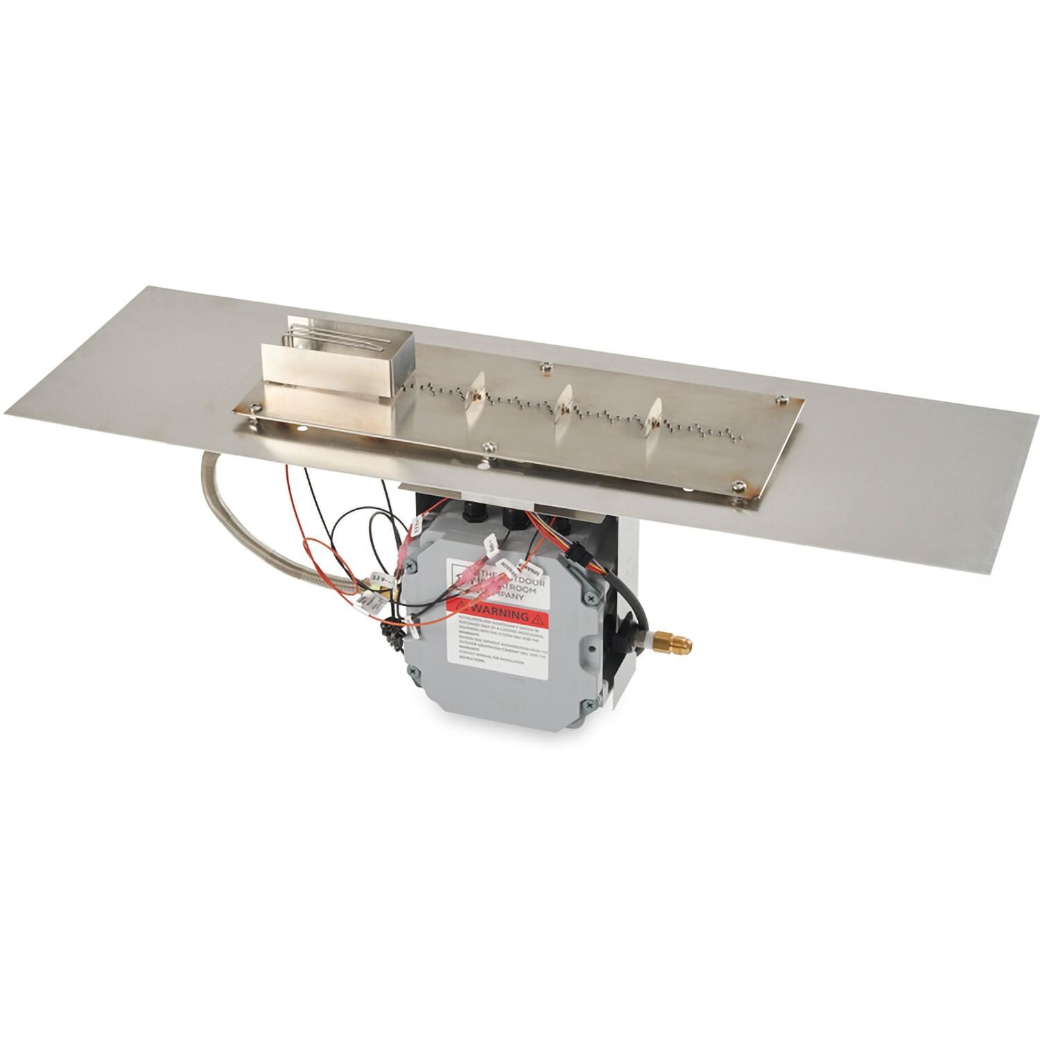 The Outdoor GreatRoom Company Crystal Fire Plus 36 Inch Flat Rectangle 55,000 BTU Propane Fire Pit Burner Kit w/ Direct Spark Ignition - Stainless Steel