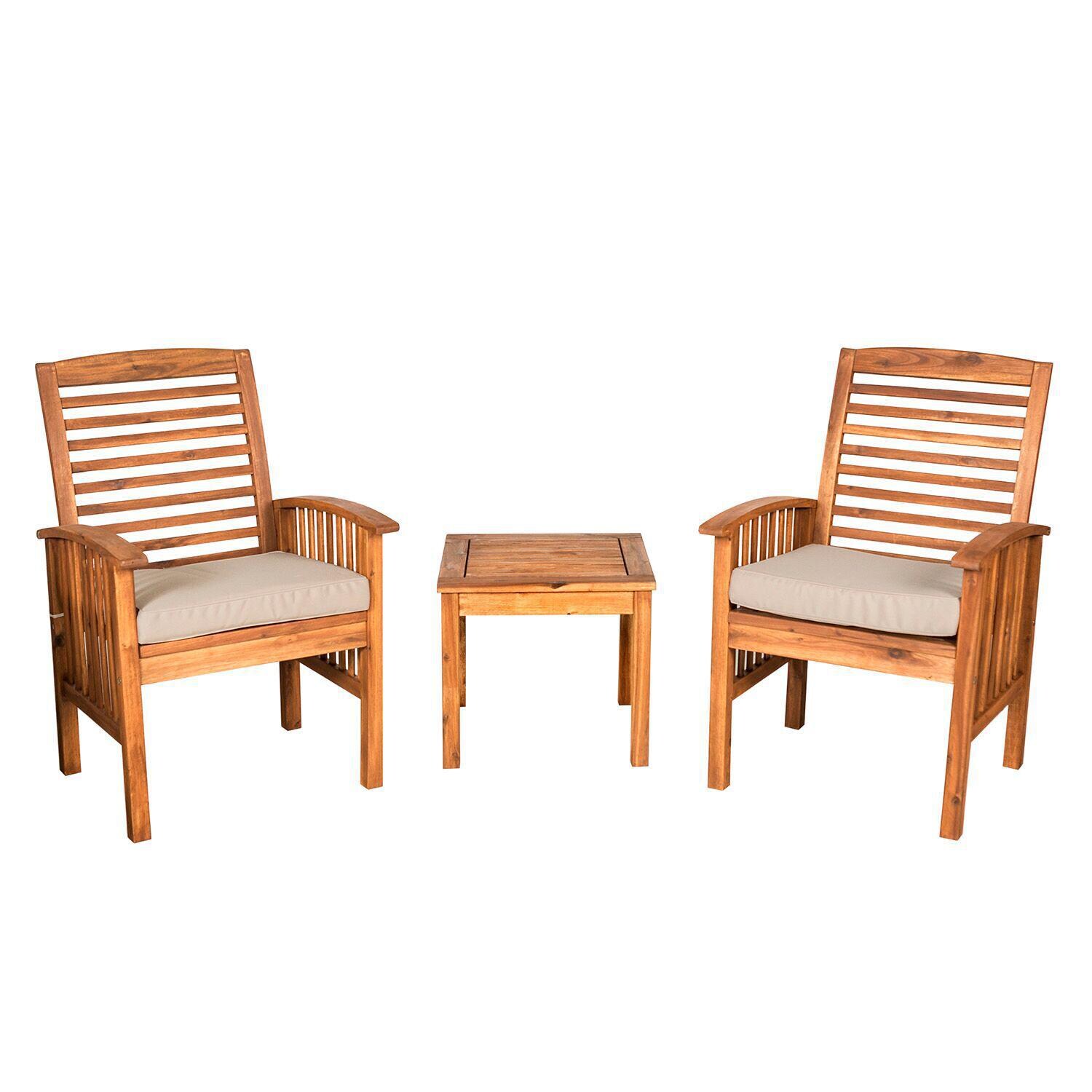 Ultimate Patio Horizon Way 3 Piece Brown Acacia Patio Conversation Set W/ Natural Cushions - Front View thumbnail