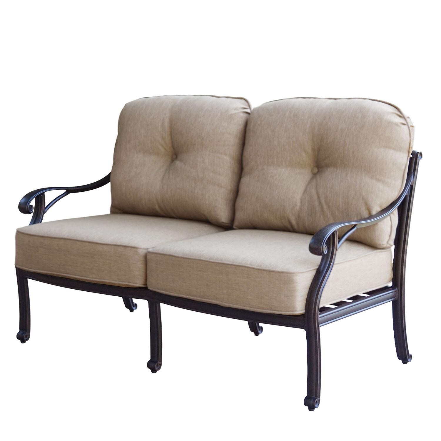 Darlee Nassau 4-Piece Patio Propane Fire Pit Loveseat Conversation Set with Cushions and 47 Inch Round Fire Pit Chat Table and Fireglass - Loveseat W/ Cushion - White Background thumbnail