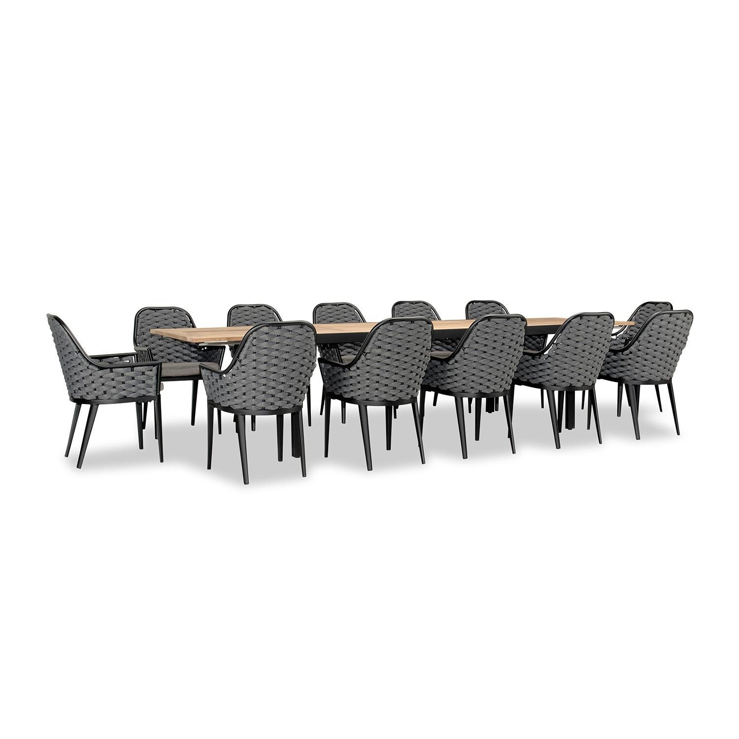 Chloe Bay 12 Seat Extendable Reclaimed Teak Dining Set in Black by Lakeview - White Background thumbnail
