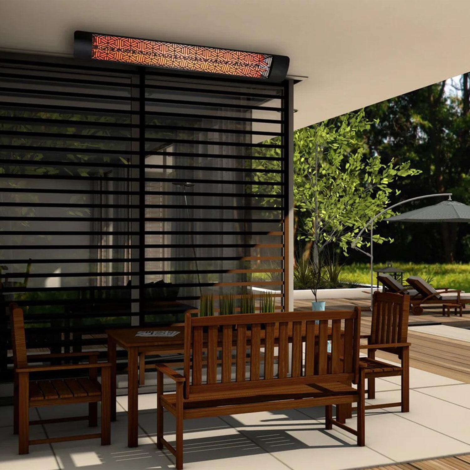 Eurofase EF60240S3 Mason Series 61-Inch 6000 Watt Dual Element 240V Electric Infrared Patio Heater In Stainless Steel - Shown in Black - Lifestyle thumbnail