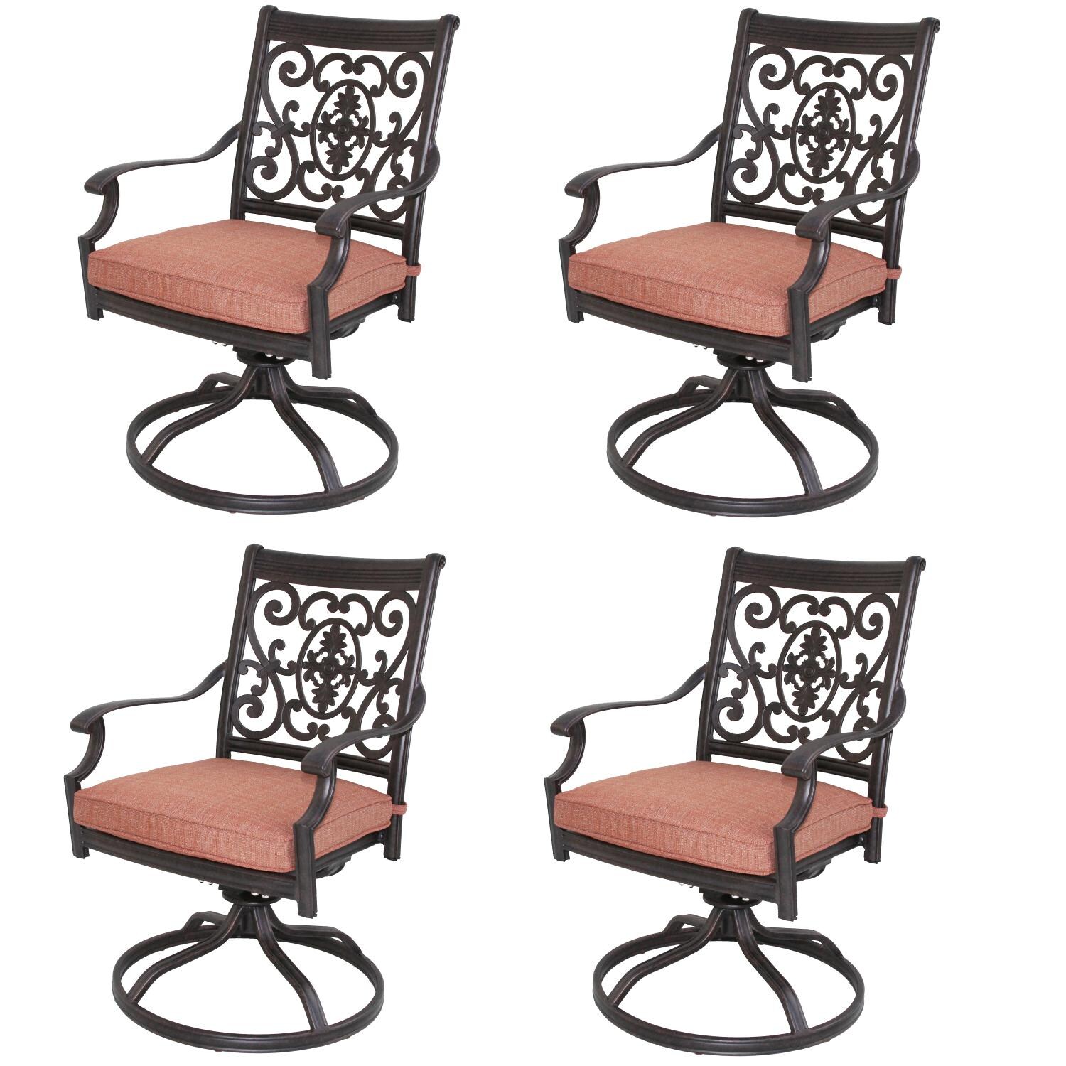 St. Cruz 4 Piece Cast Aluminum Patio Swivel Rocker Dining Chair Set W/ Spicy Chili Cushions By Darlee thumbnail