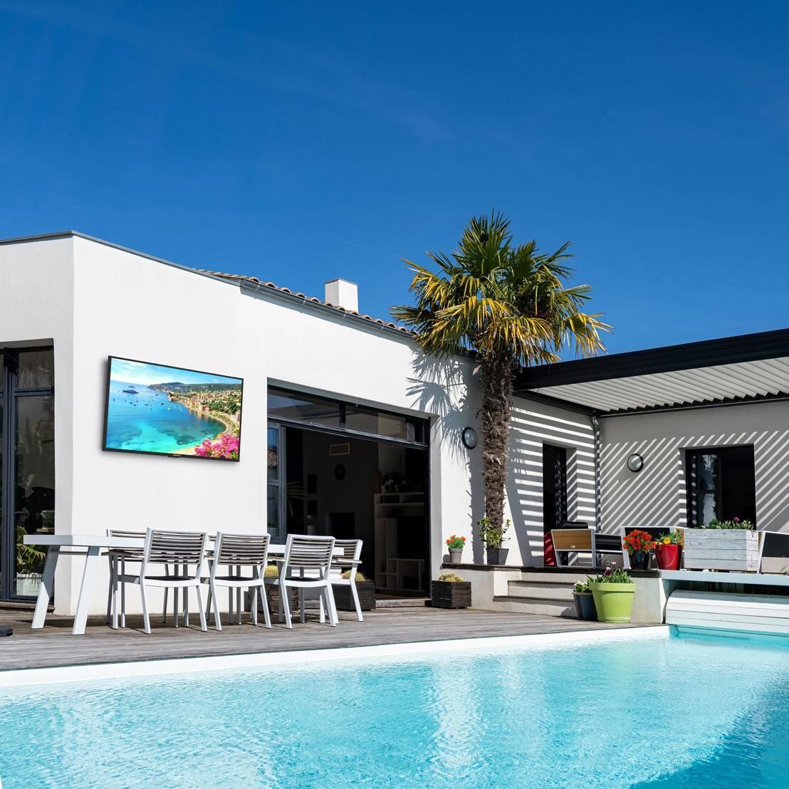 Neptune 65 Inch Full Sun 4K UHD LCD Outdoor Smart TV - WPTV654 - By The Pool 2 - Lifestyle thumbnail