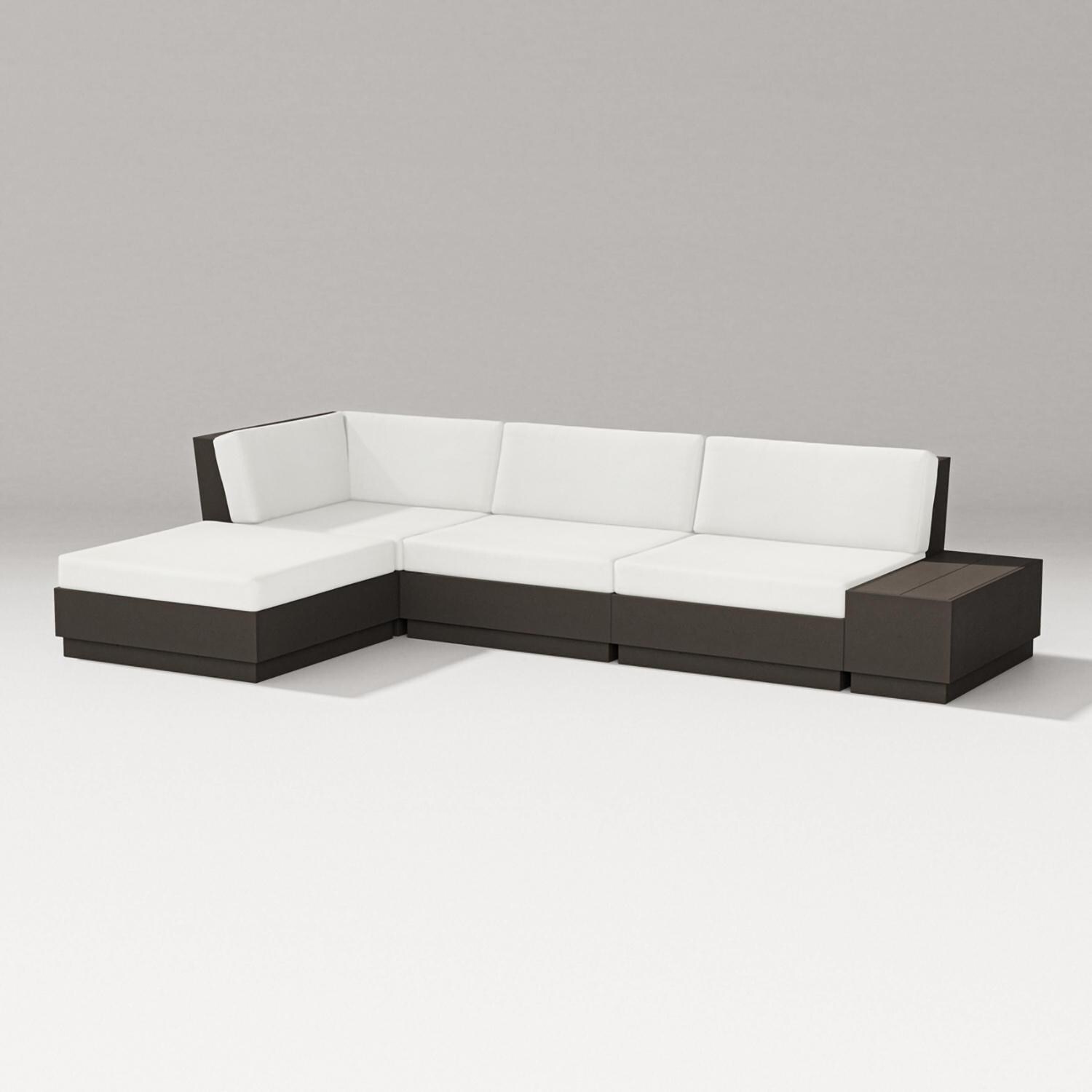 Elevate 5 Pc Recycled Plastic Chaise Sectional Seating Set in Vintage Coffee/Natural Linen By PW Designer Series