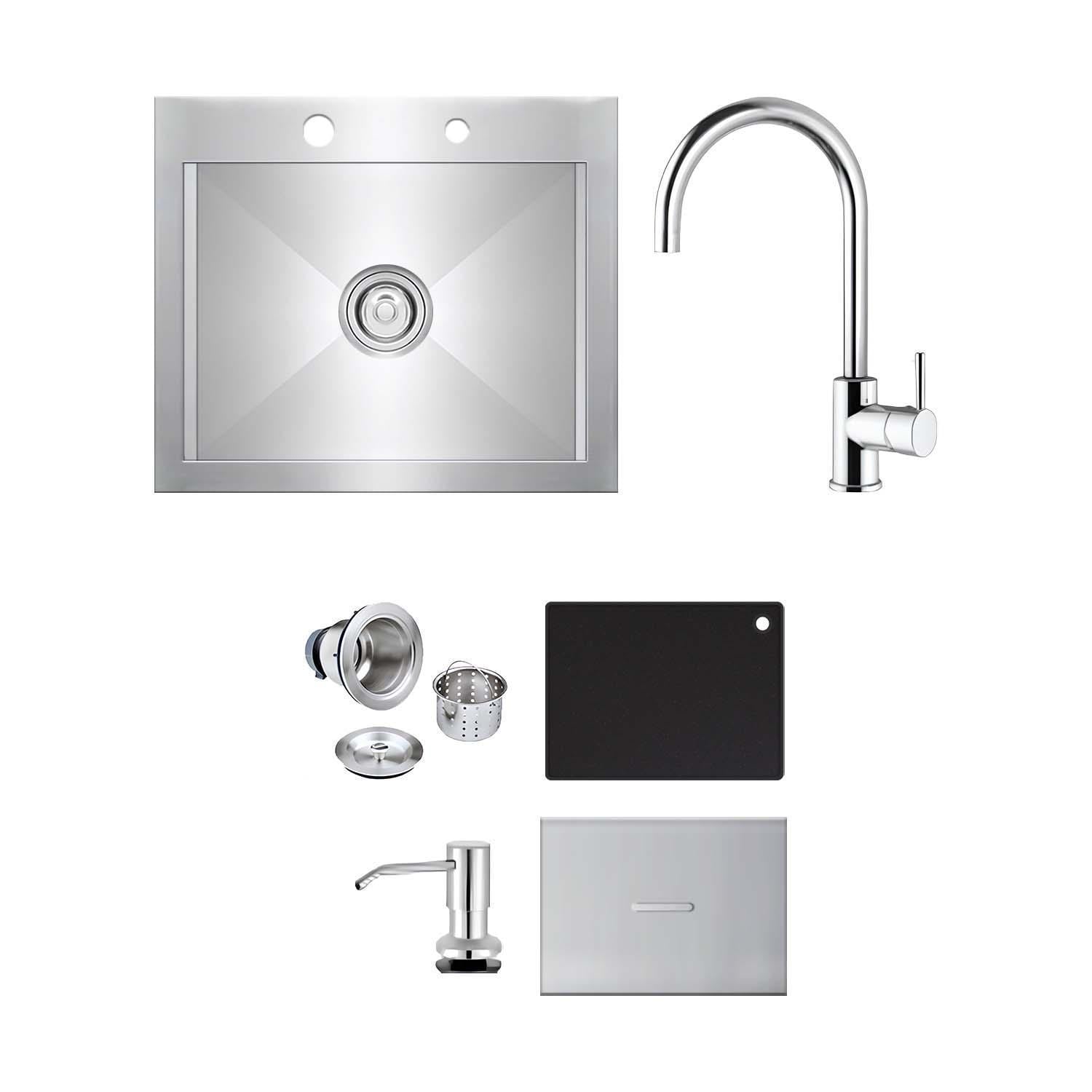 BBQGuys Signature BBQ-21SNK-SS 21-in Drop-In Stainless Steel Outdoor Sink - White Background thumbnail