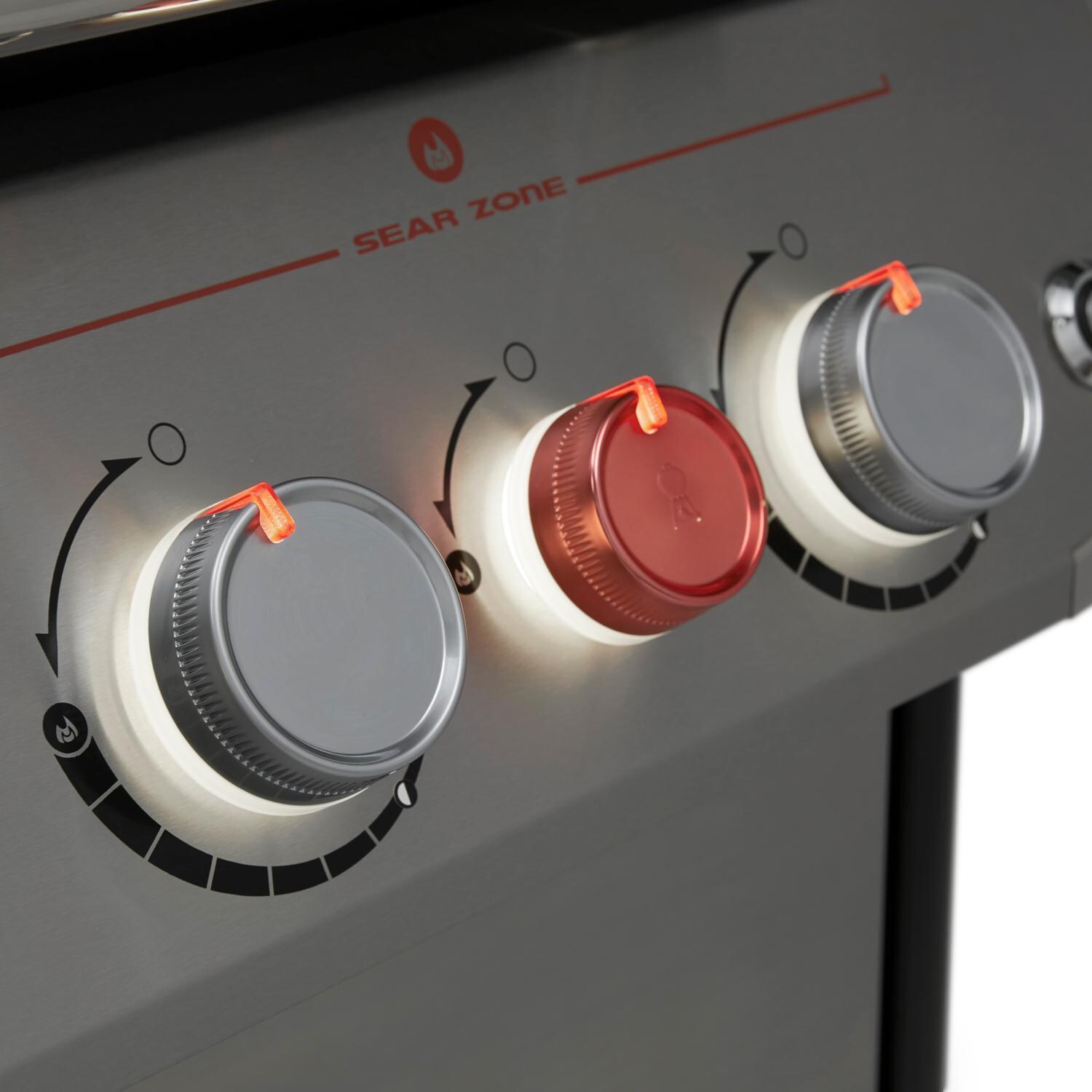 Weber GENESIS 36800001 SPX-435 Propane Gas Smart Grill with Sear Burner & Side Burner - Stainless Steel - Lighted Control Knobs - White Background thumbnail