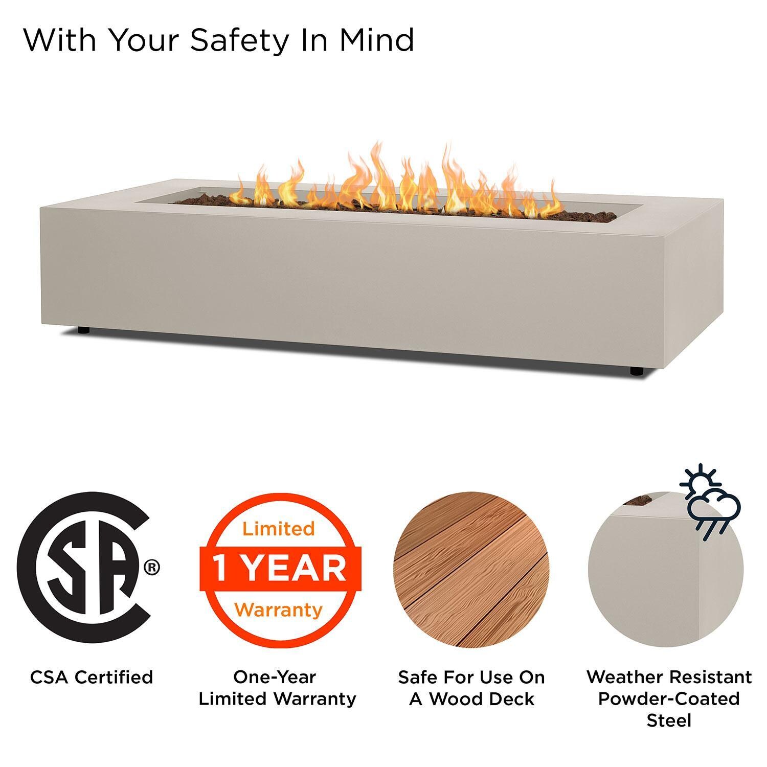 Elysian 70 Inch Rectangular Steel Propane Fire Pit Table in Light Sand by Lakeview Outdoor Designs - Safety - Detail thumbnail
