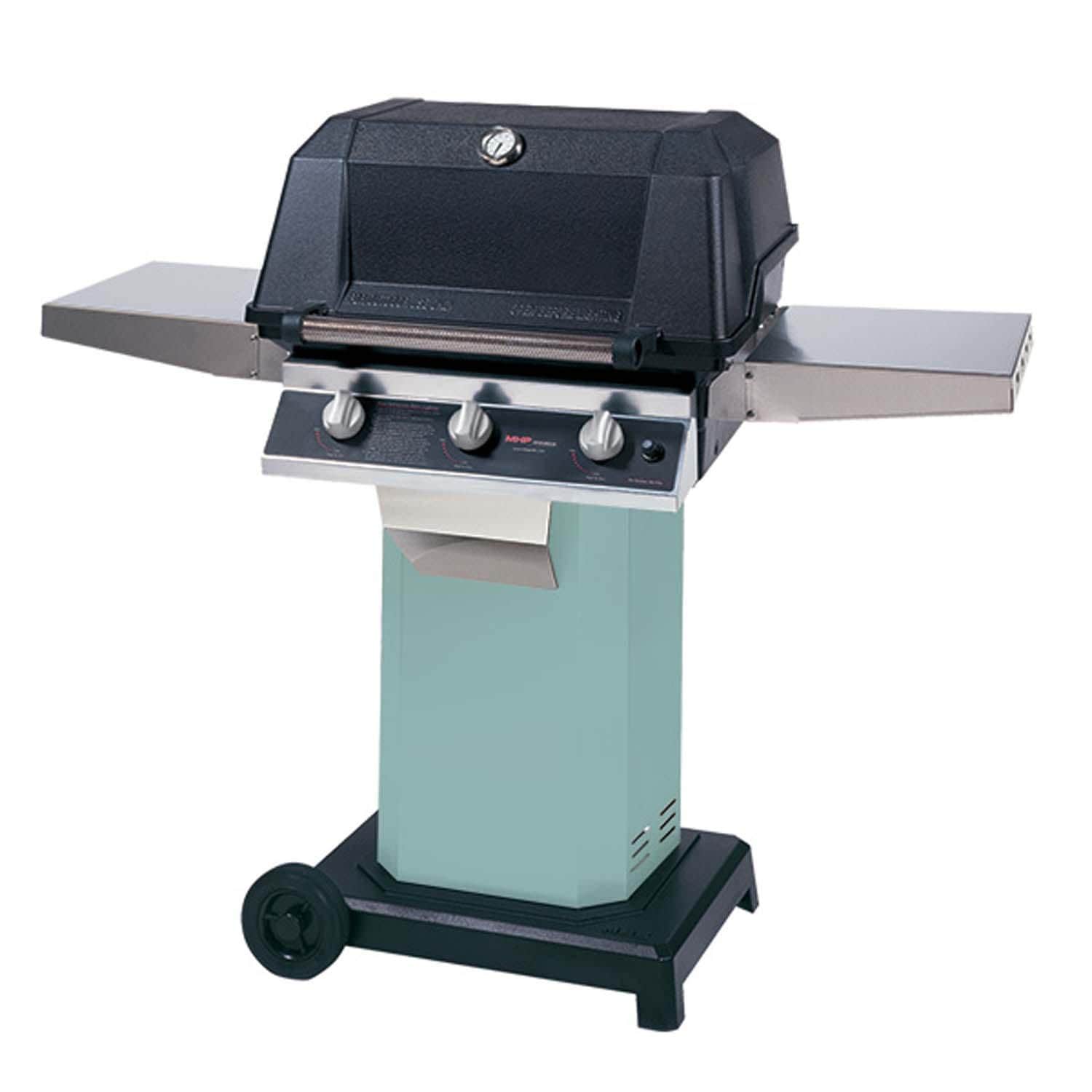MHP WHRG-PS Hybrid LP Grill w/ SearMagic Grids on Aqua Fire Grill Column w/ Portable Base - White Background thumbnail
