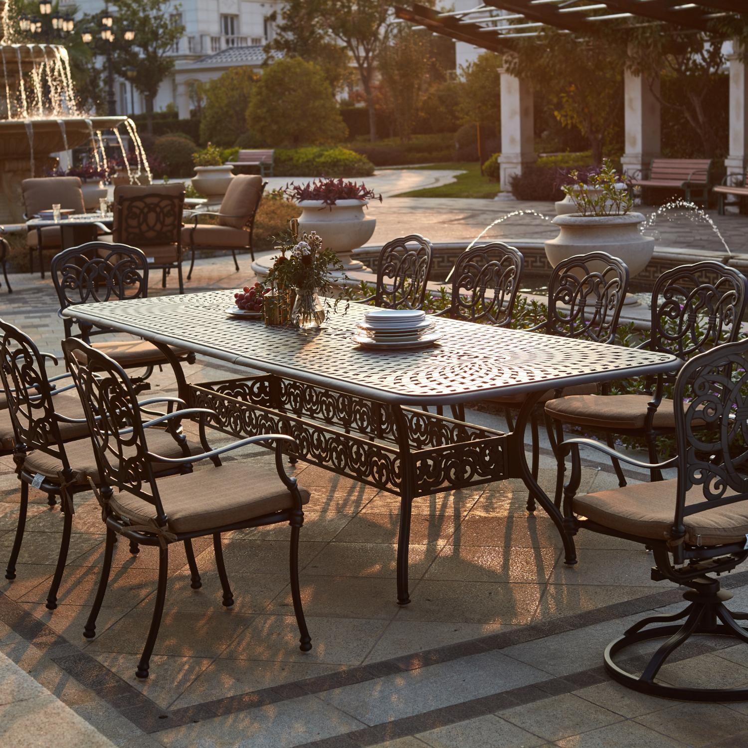 Darlee Florence 11 Piece Cast Aluminum Patio Dining Set W/ 92 X 42 Inch Rectangular Extension Table & Sesame Cushions image