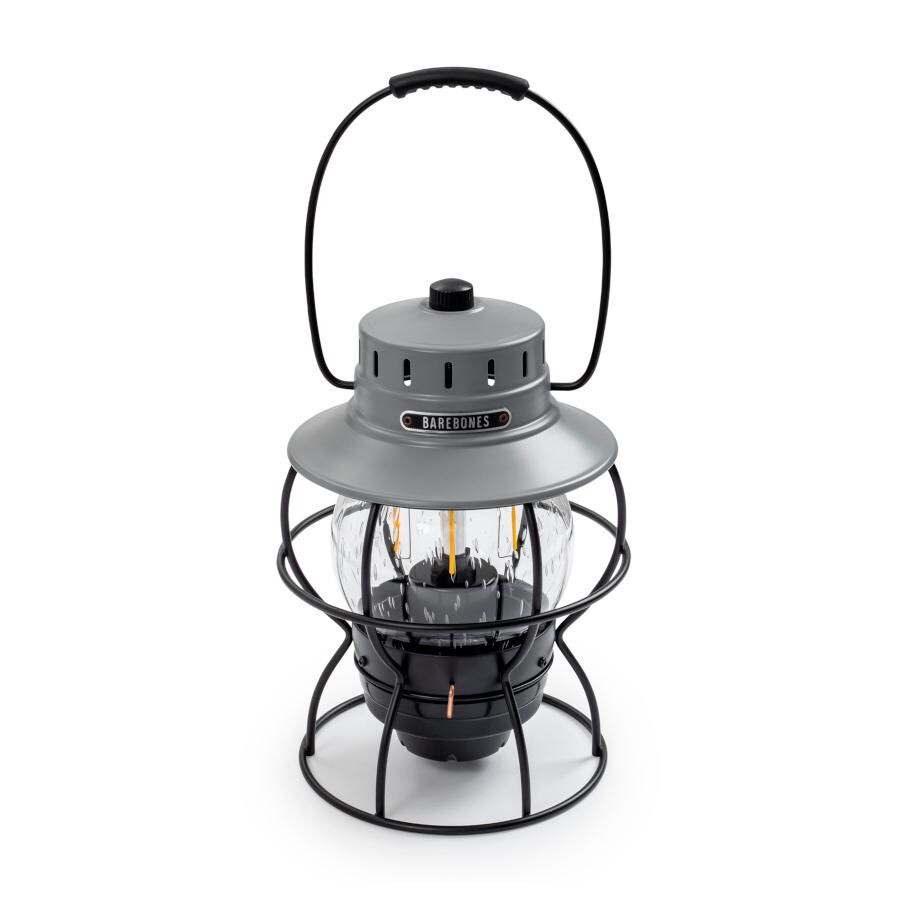 Barebones Living LIV-182 Railroad Lantern - Slate Gray - Flame Off Angled Front View thumbnail