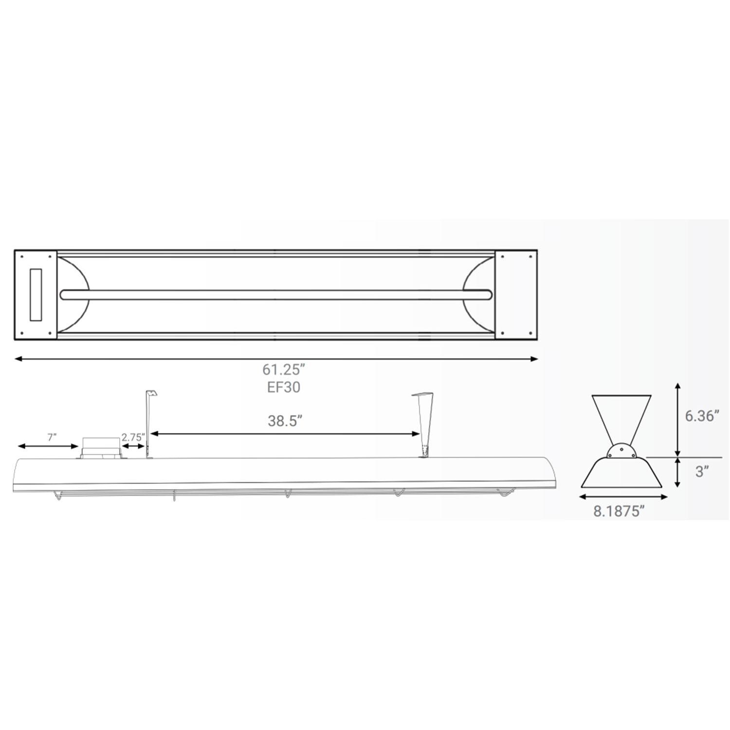 Eurofase EF30240S 61 Inch 3000 Watt Single Element Marine Grade 240V Electric Patio Heater in Stainless Steel - Dimensional thumbnail