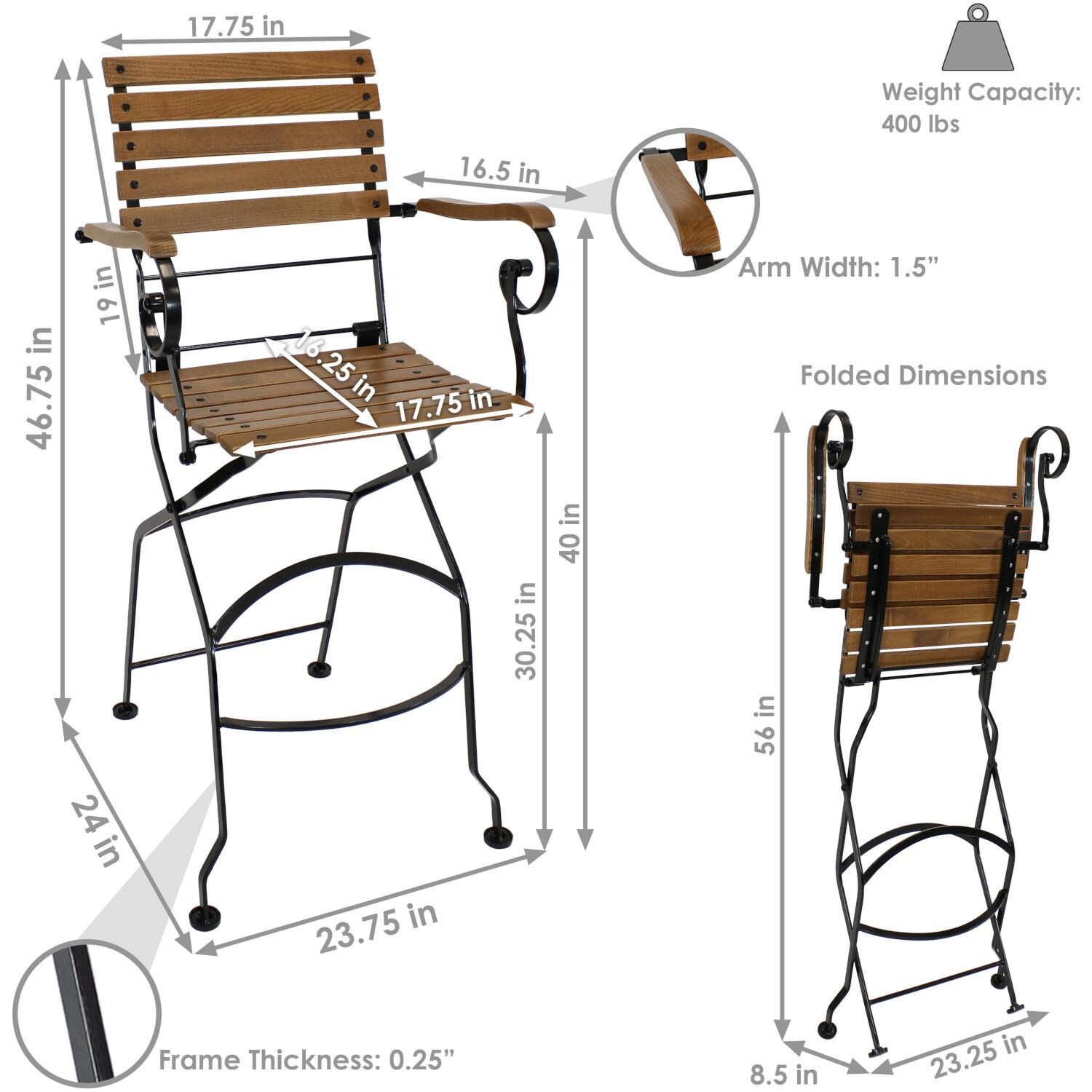 Ultimate Patio 2 Piece Deluxe European Chestnut Folding Bistro Bar Chair Set - Dimensions thumbnail