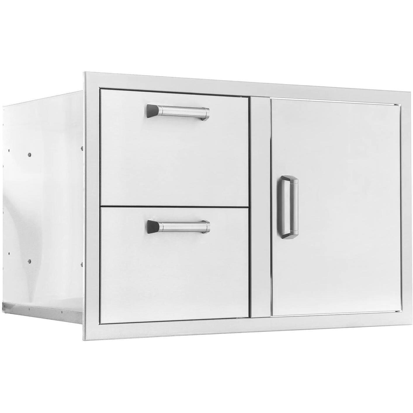 BBQGuys Signature 32-Inch Stainless Steel Reversible Access Door & Double Drawer Combo - Contempo - Angled View - White Background thumbnail