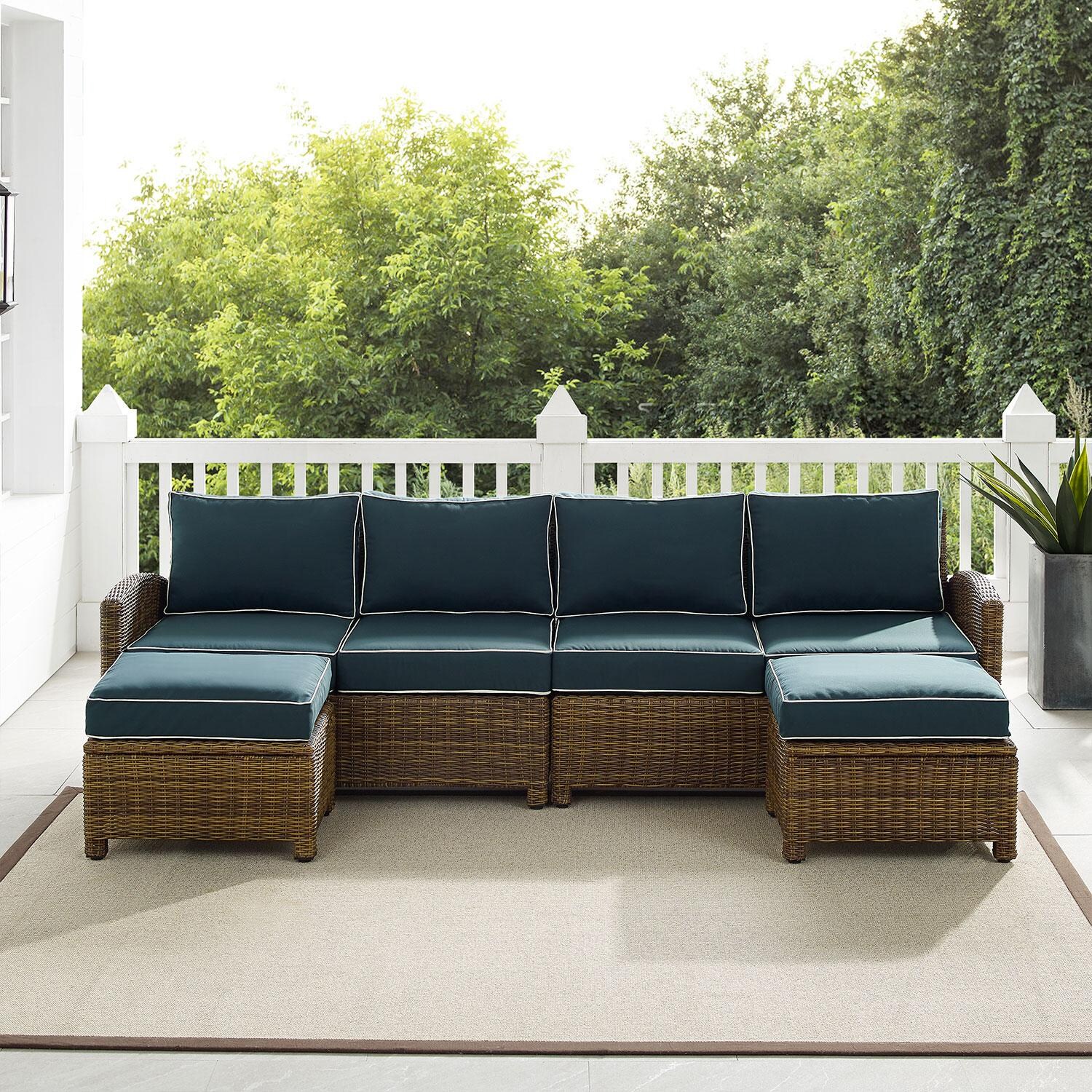 Ultimate Patio UP-92420WB-NV 4Pc Wicker Outdoor Sectional Patio Furniture Set in Navy - Front View - Lifestyle thumbnail