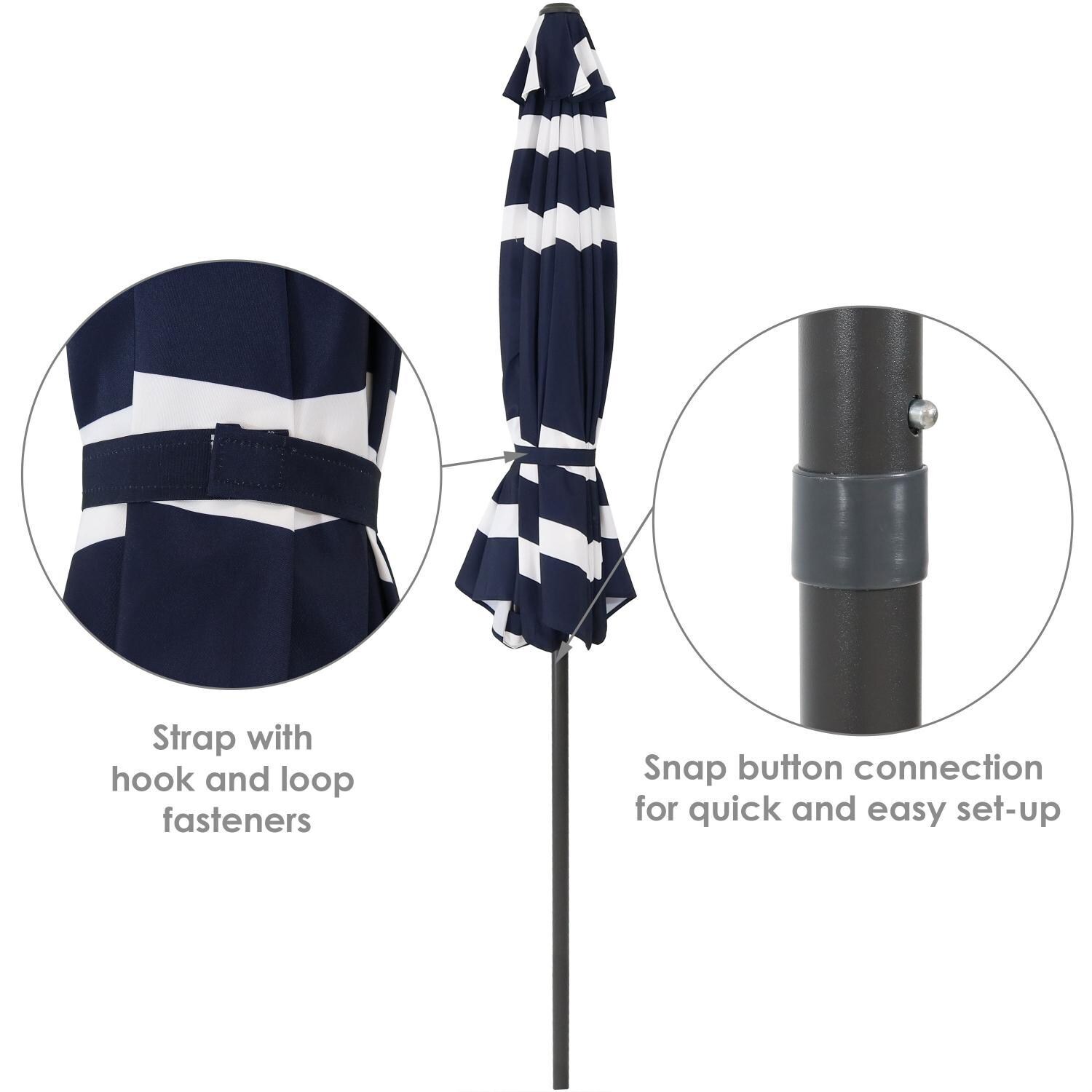 Ultimate Patio 9 Ft. Octagonal Patio Umbrella W/ Crank & Tilt - Navy Blue Stripe - Canopy Strap & Pole Snap-button thumbnail